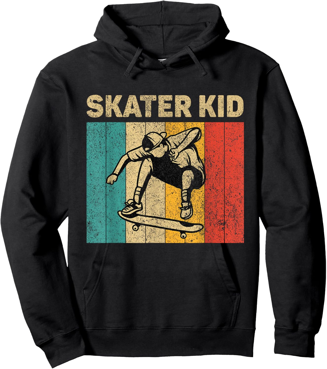 Skater Kid Funny Vintage Skateboarding Girls Boys Hoodie - Hoodie | Black