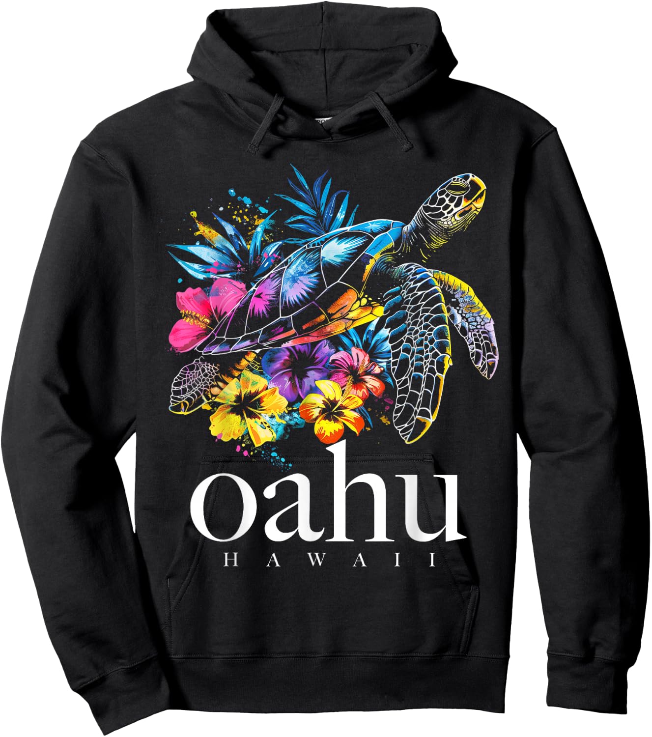 Oahu Hawaii Sea Turtle Hawaiian Surfer Souvenir Hoodie - Hoodie | Black