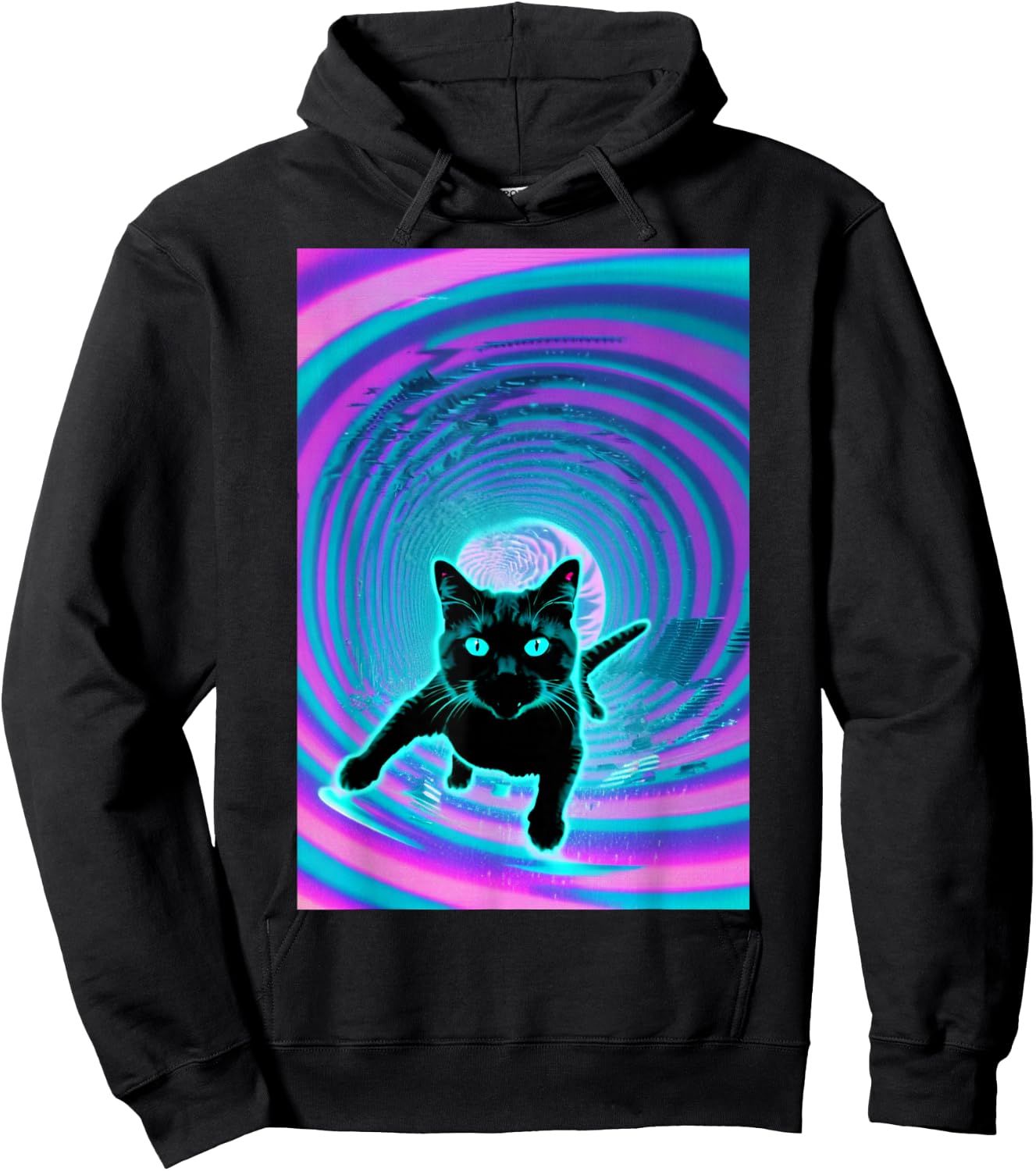 Trippy Glitch Weirdcore Cat Vortex Surfing Vaporwave Women Hoodie - Hoodie | Black