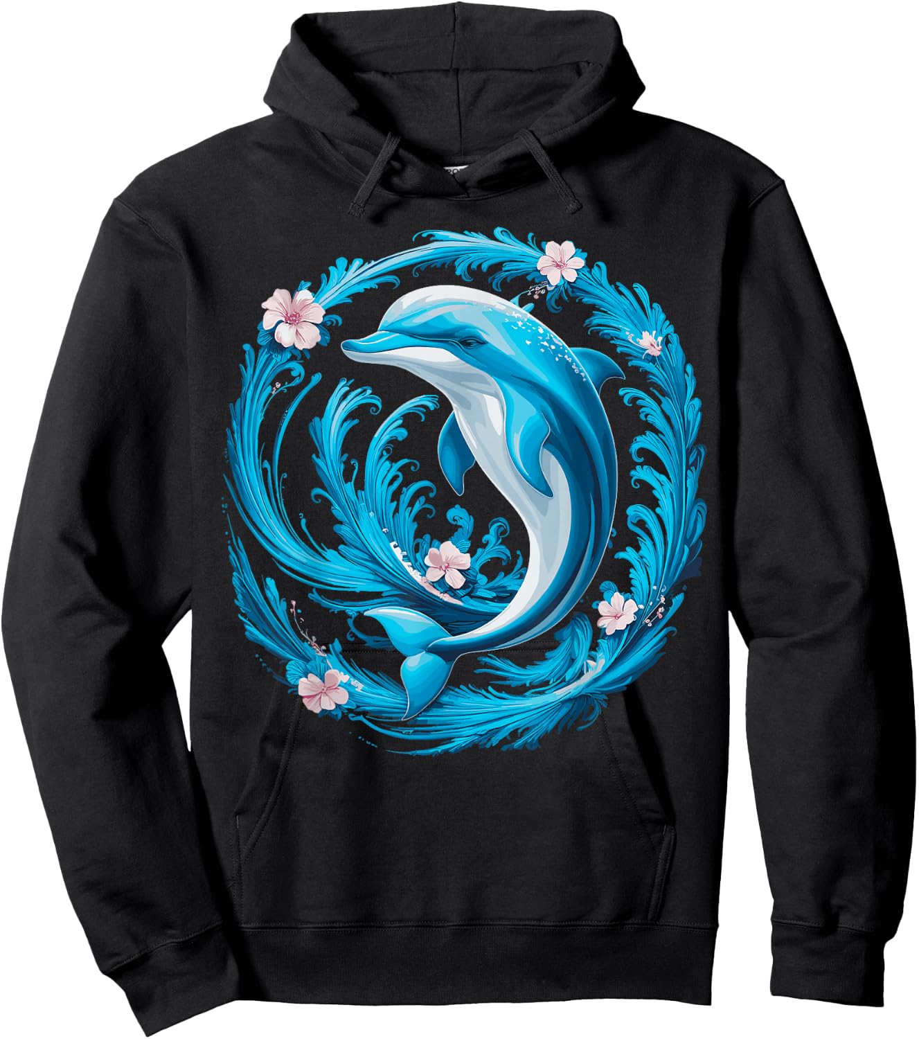 Cute Dolphin Floral Hoodie - Hoodie | Black