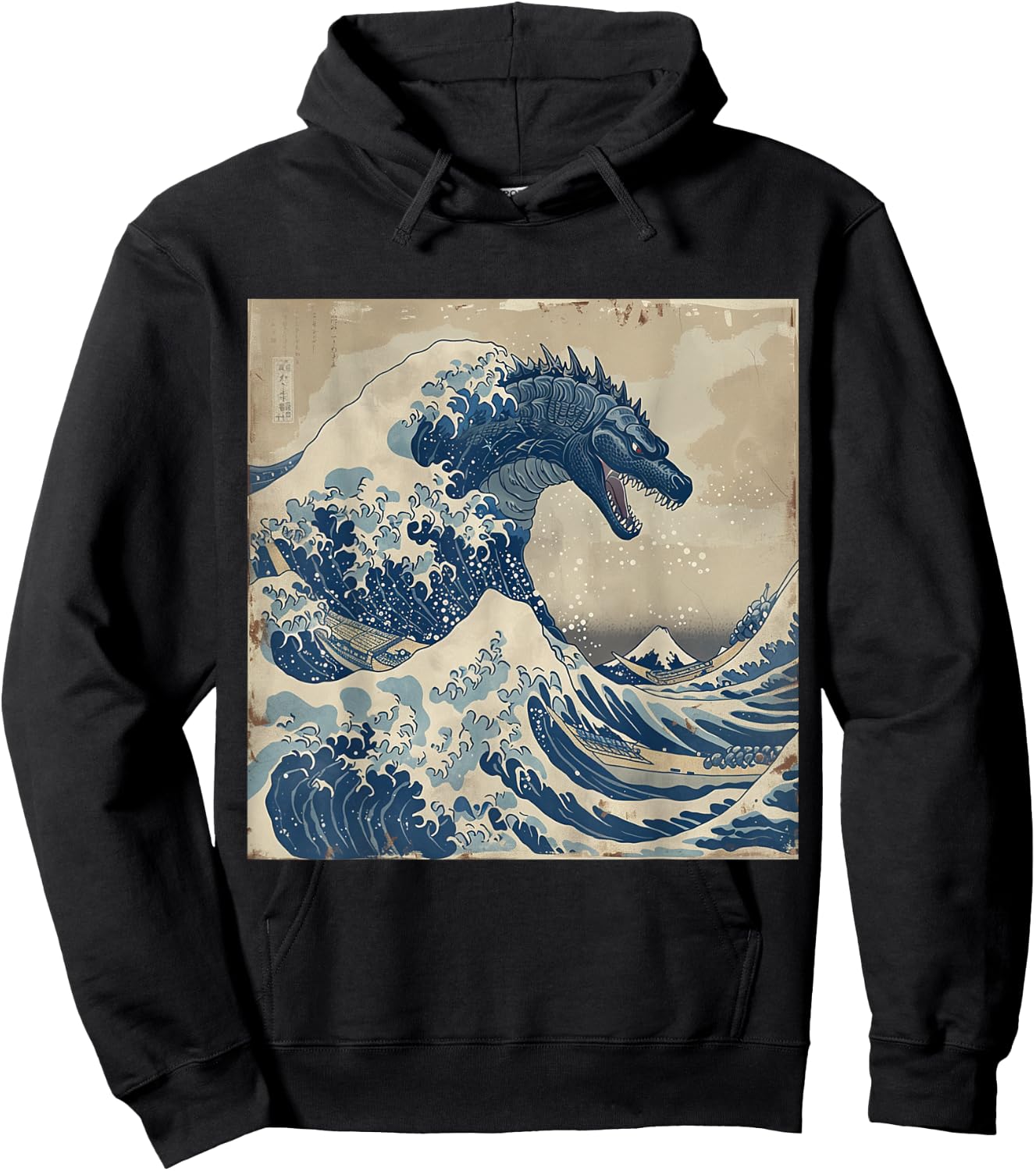 Japanese Kaiju In Hokusai Great Wave off Kanagawa Hoodie - Hoodie | Black