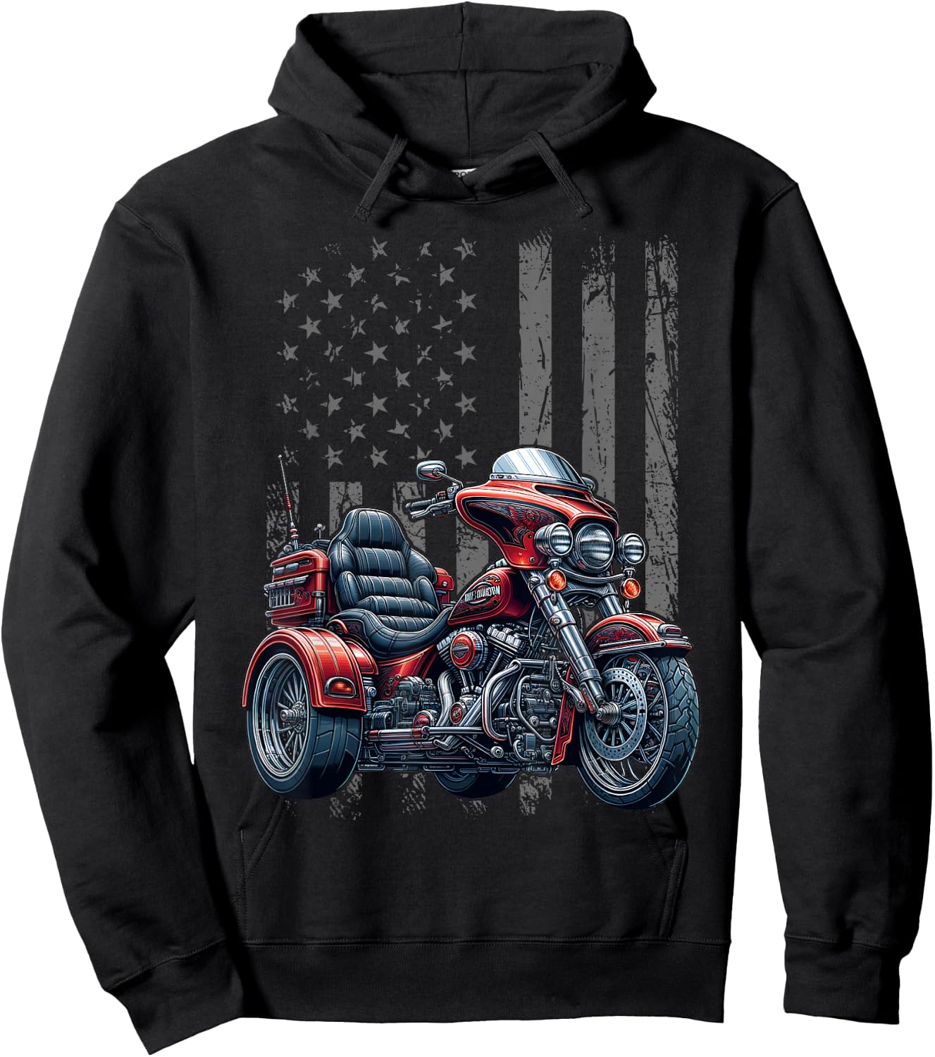 3 Wheels Motorcycle Trike Patriotic American Flag Trike Hoodie - Hoodie | Black