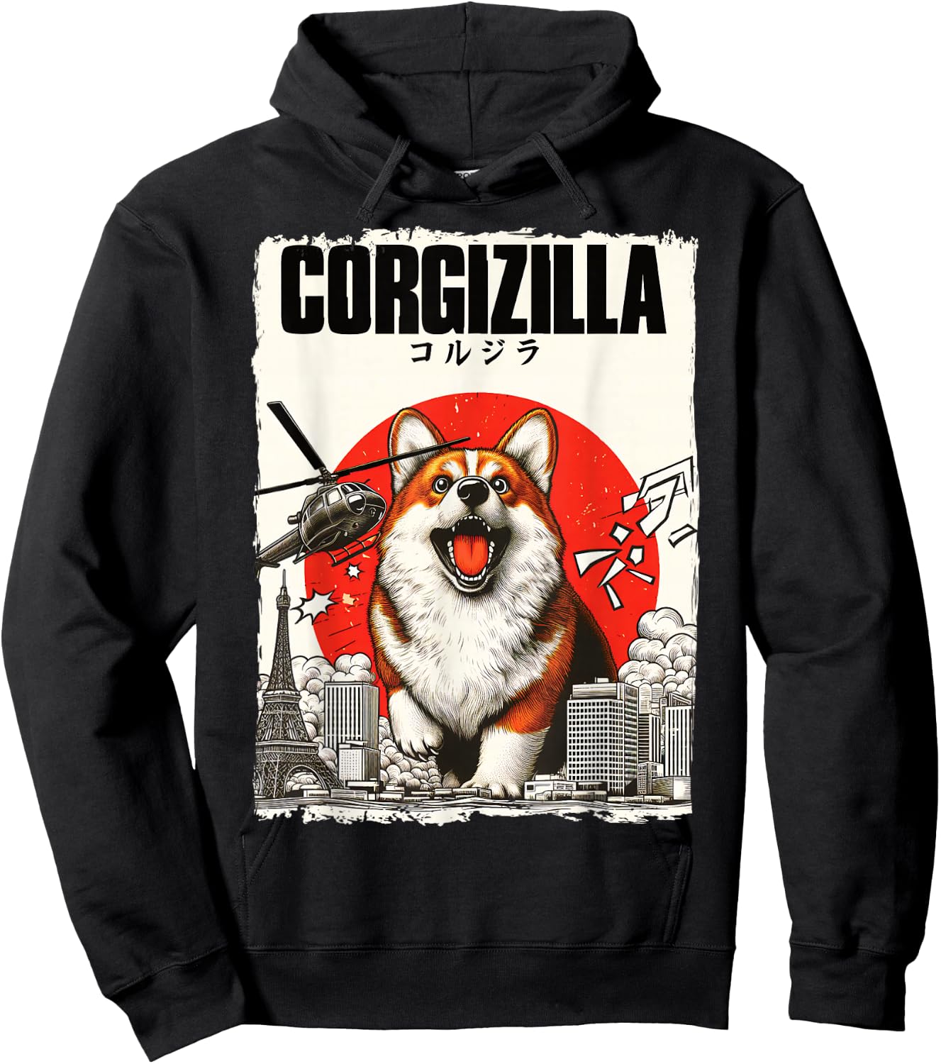 Feline Fashions Cat Apparel.USA CorgiZilla Parody Japanese Art Corgi Dog Mom Dad Adult Hoodie - Hoodie | Black