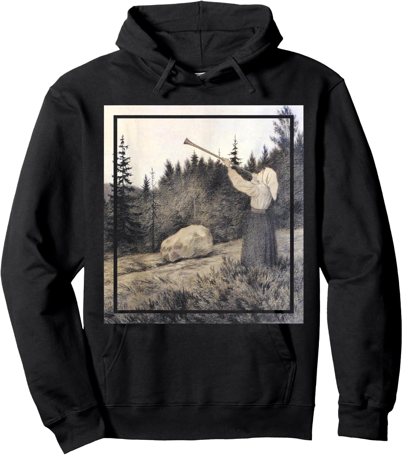 Op under Fjeldet toner en Lur - Kittelsen Black Metal Art Hoodie - Hoodie | Black