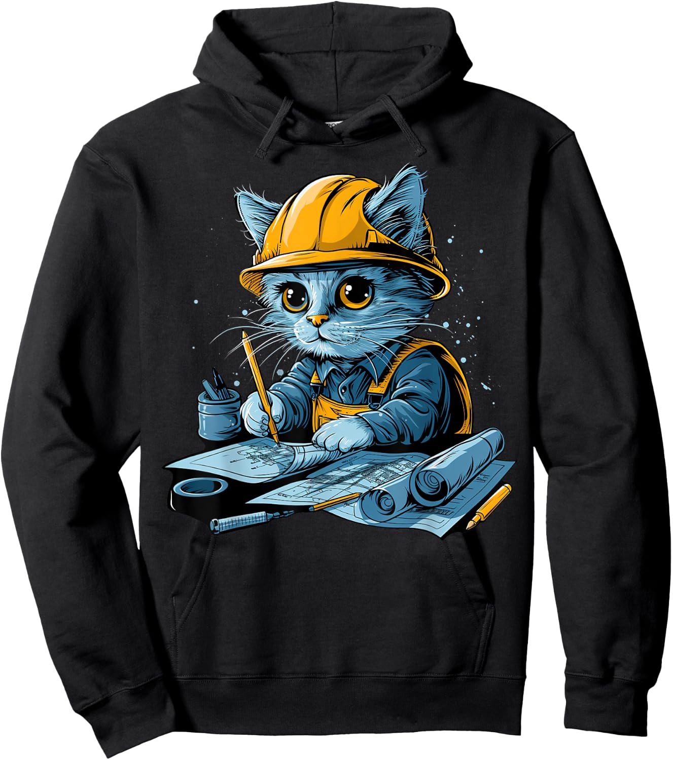 Cute working Cat Civil Engineer Technician Men Women Hoodie - Hoodie | Black