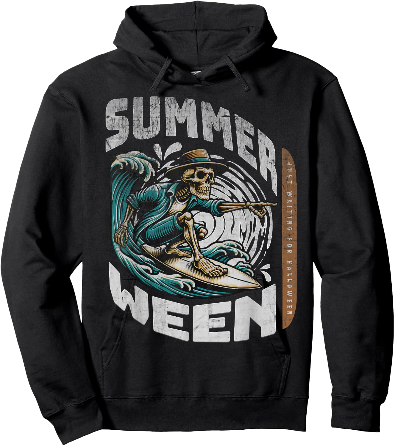 Summerween Halloween Skeleton Summer Vibes Surfing Ghost Men Women Kids Hoodie - Hoodie | Black