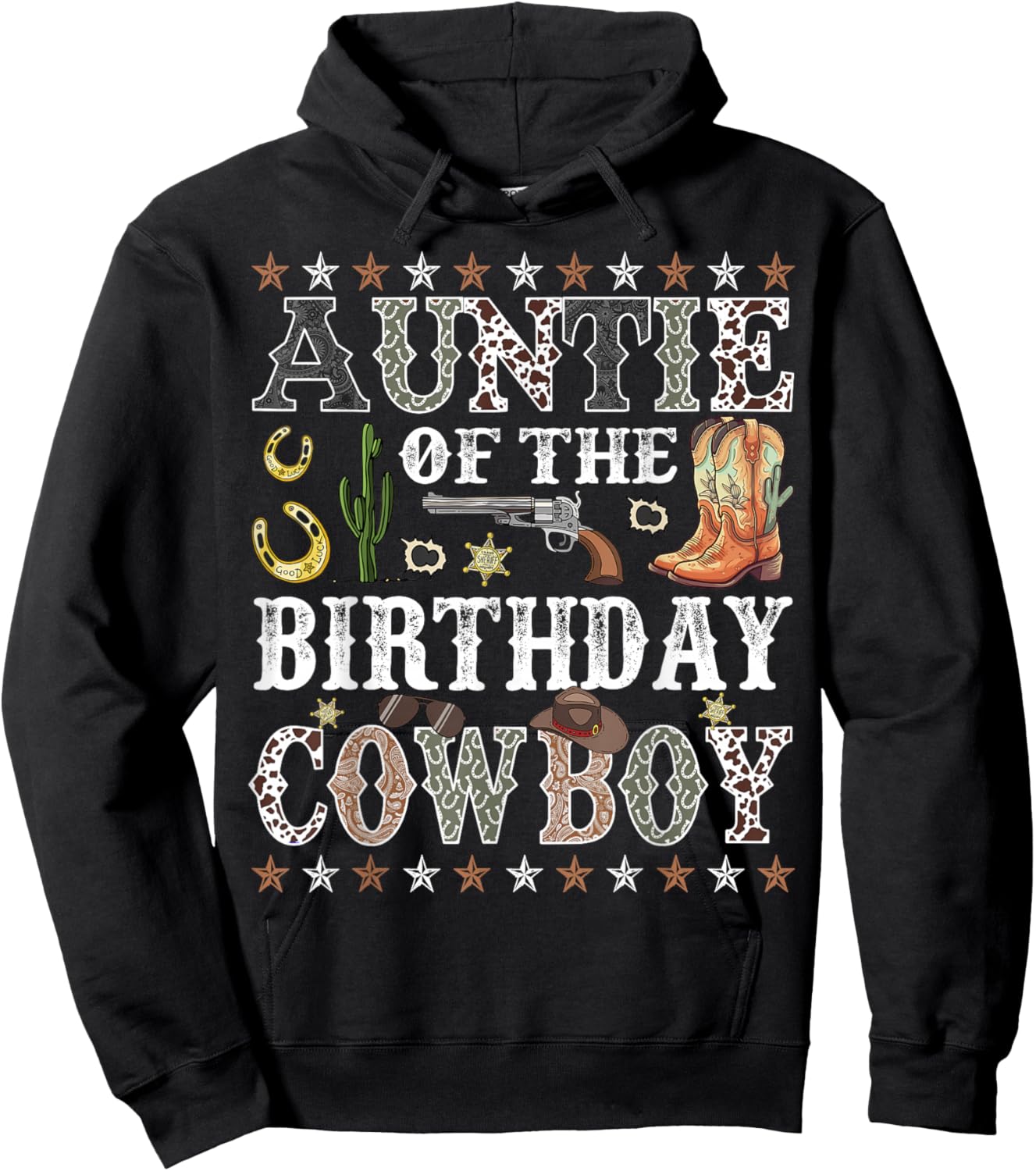Auntie Of The Birthday Cowboy Rodeo Auntie Hoodie - Hoodie | Black