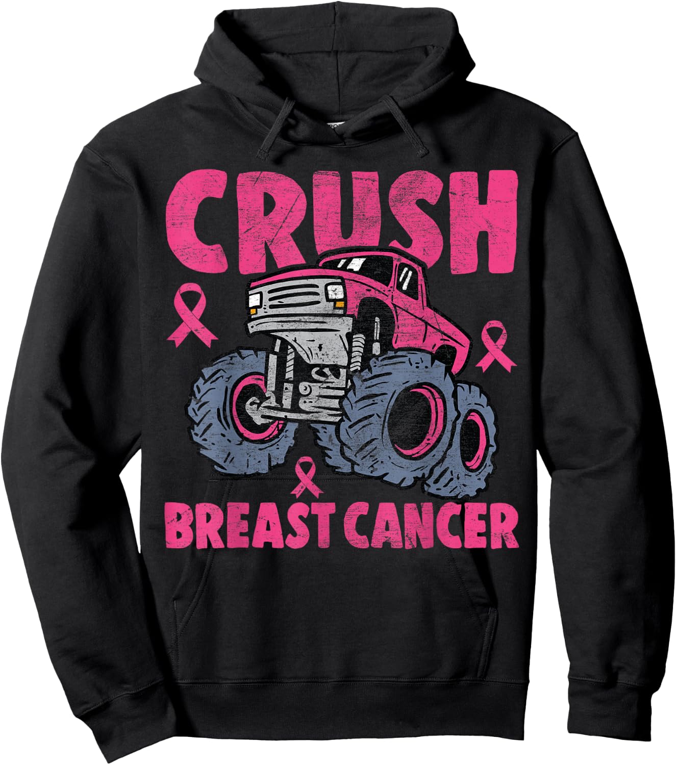 Crush Breast Cancer Awareness Monster Truck kids Boys Girls Hoodie - Hoodie | Black