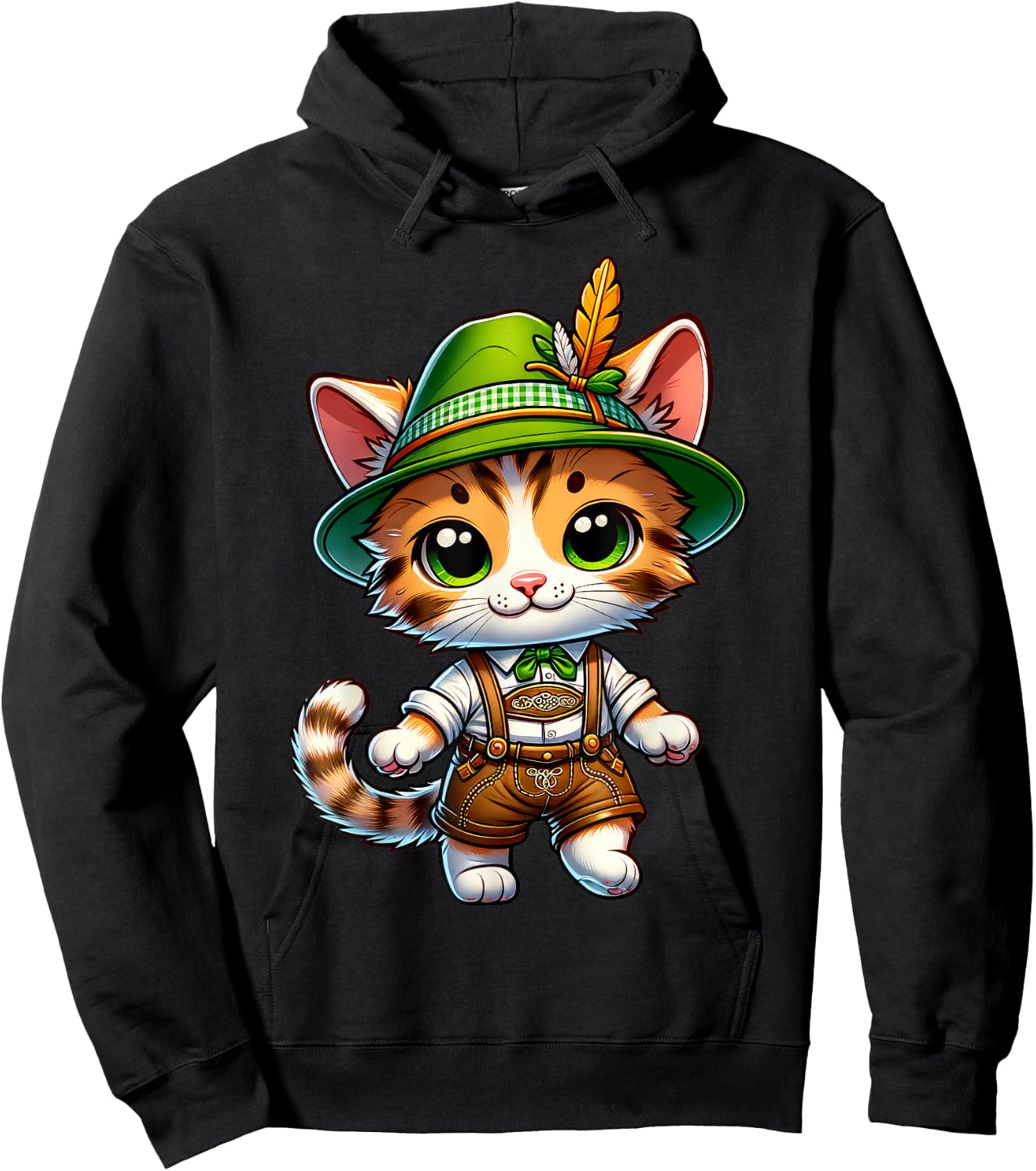 Oktoberfest Cat Funny German Bavarian Lederhosen Cat Lover Hoodie - Hoodie | Black