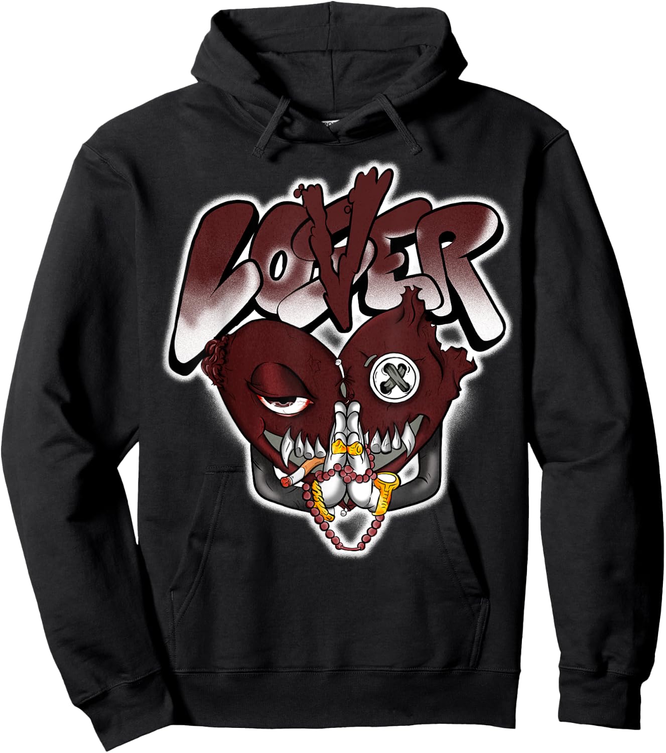 Loser Love Heart Pain Matching Graphic Red Burgundy Hoodie - Hoodie | Black