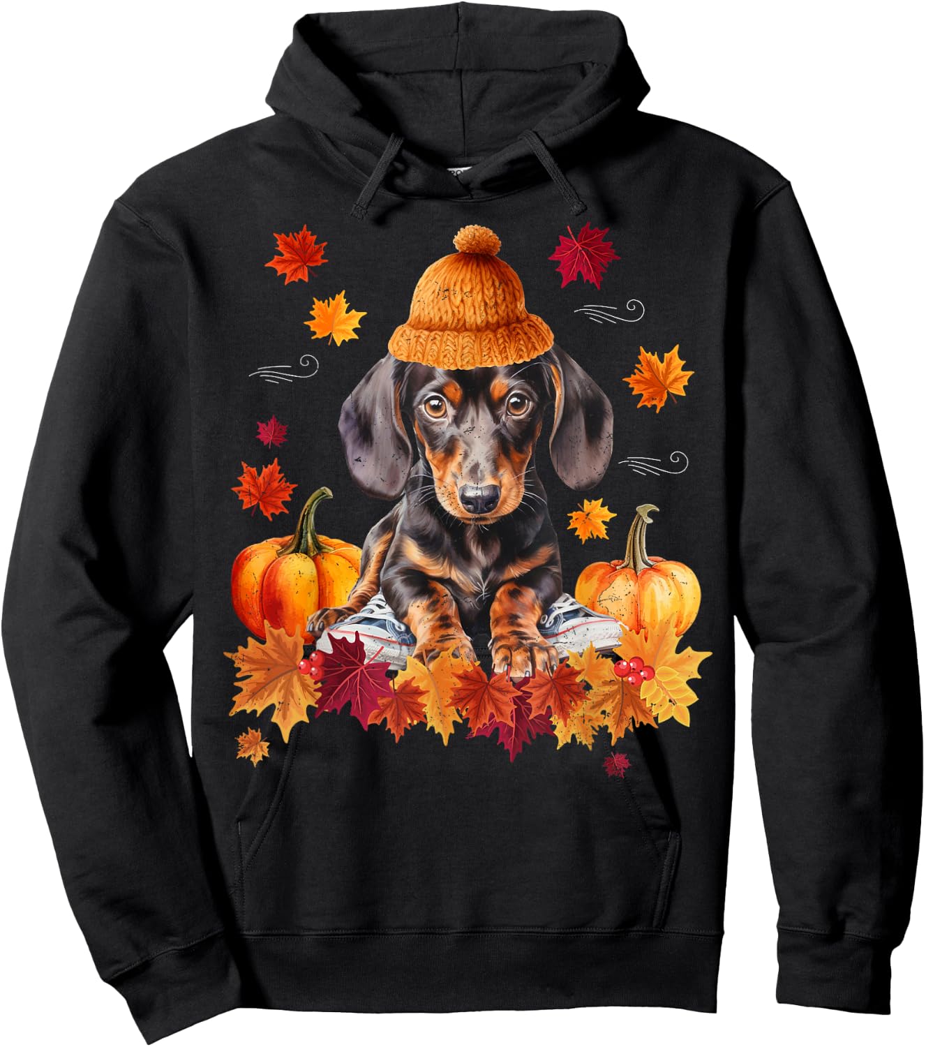 Dachshund Hello Autumn Leaf Fall For Dog Lover Men Women Girls Kids Hoodie - Hoodie | Black