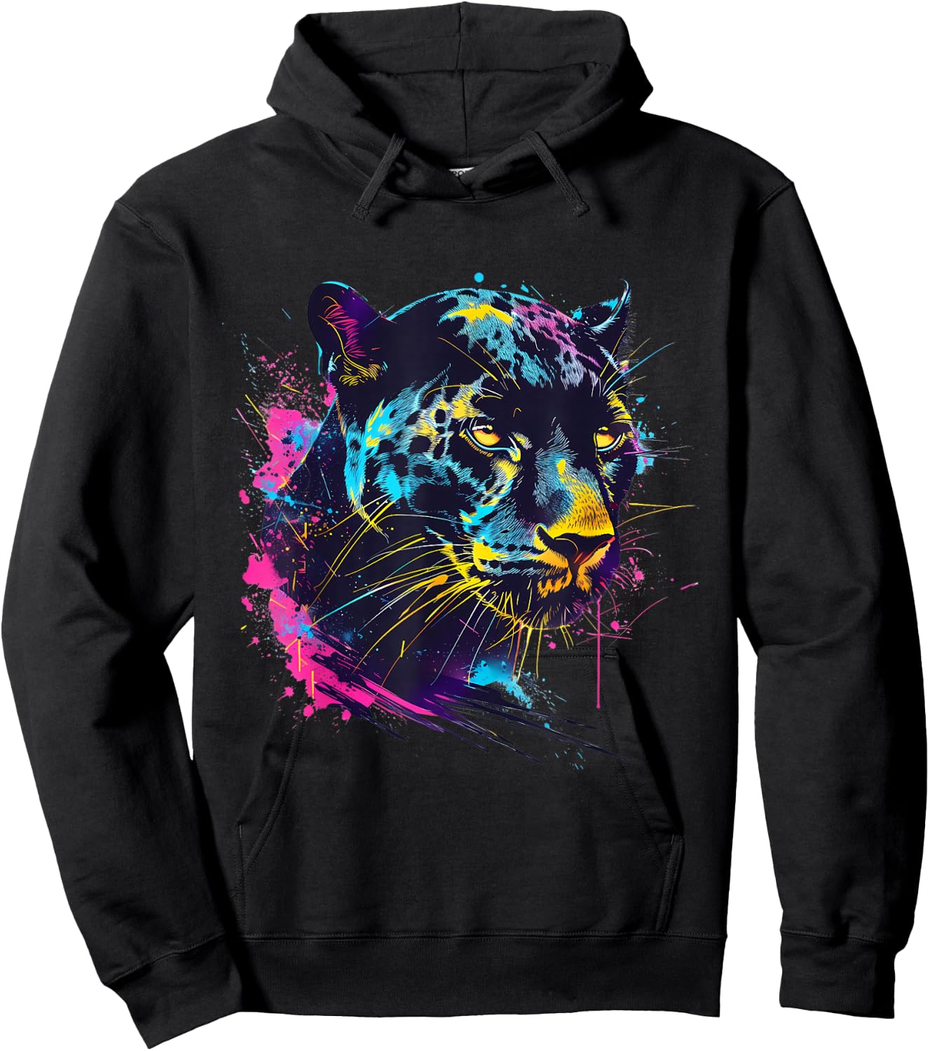 Panther Portrait Panther Lover Colourful Artwork Wildlife Hoodie - Hoodie | Black