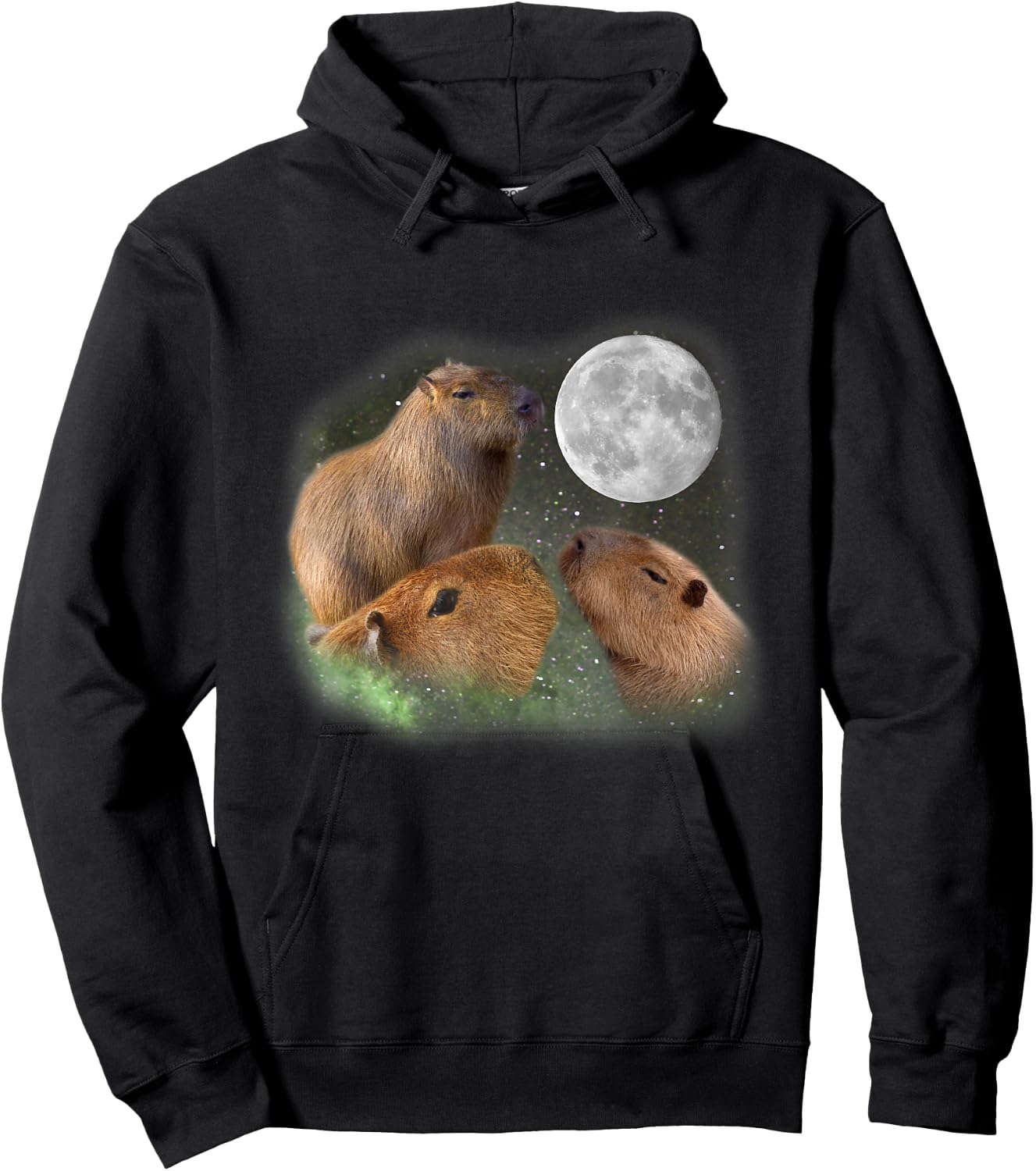 Three Moon Capybaras . Funny Cute Animal Parody Hoodie - Hoodie | Black