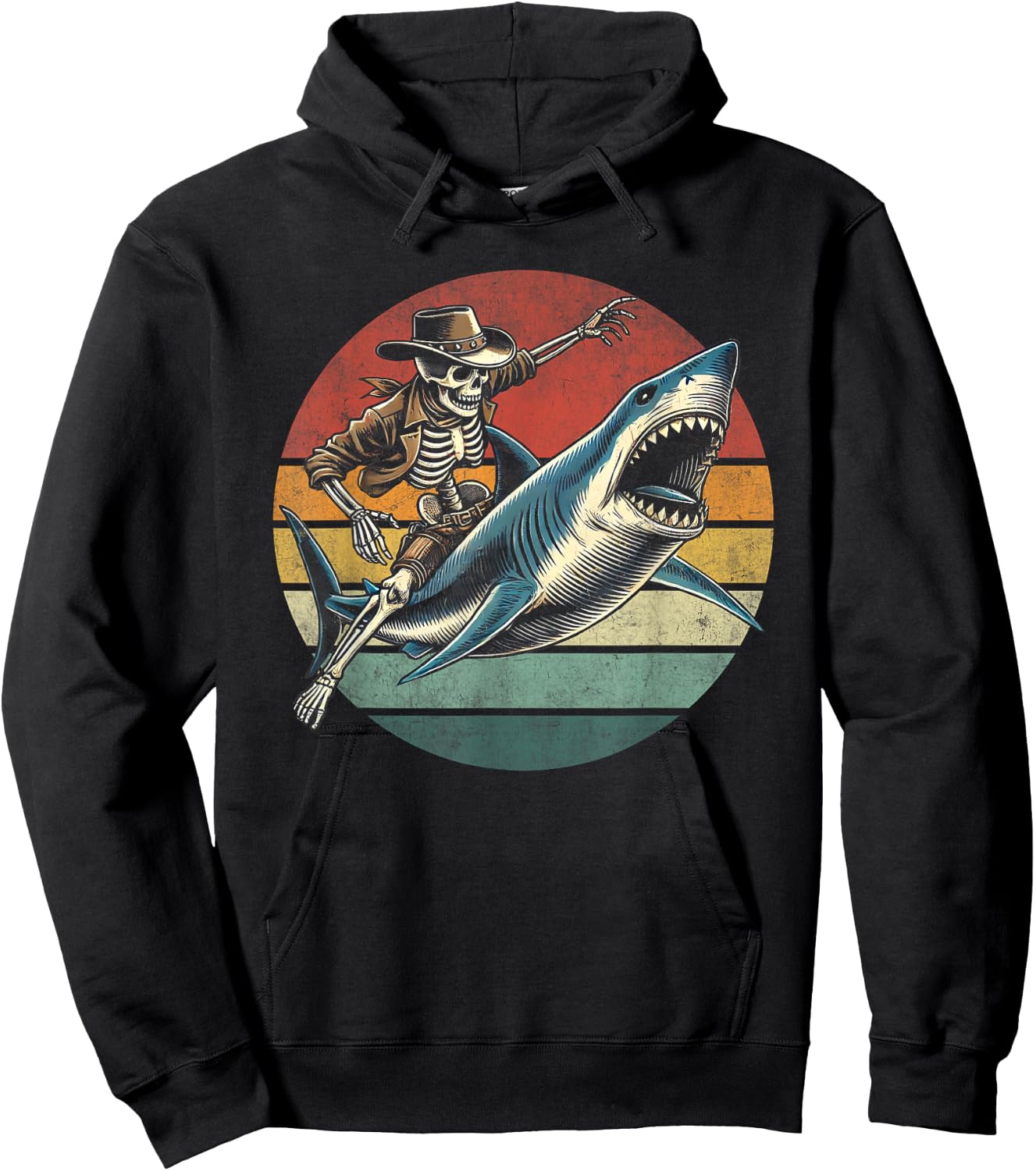 Skeleton Rodeo Shark Funny Vintage Skeleton Riding Shark Hoodie - Hoodie | Black