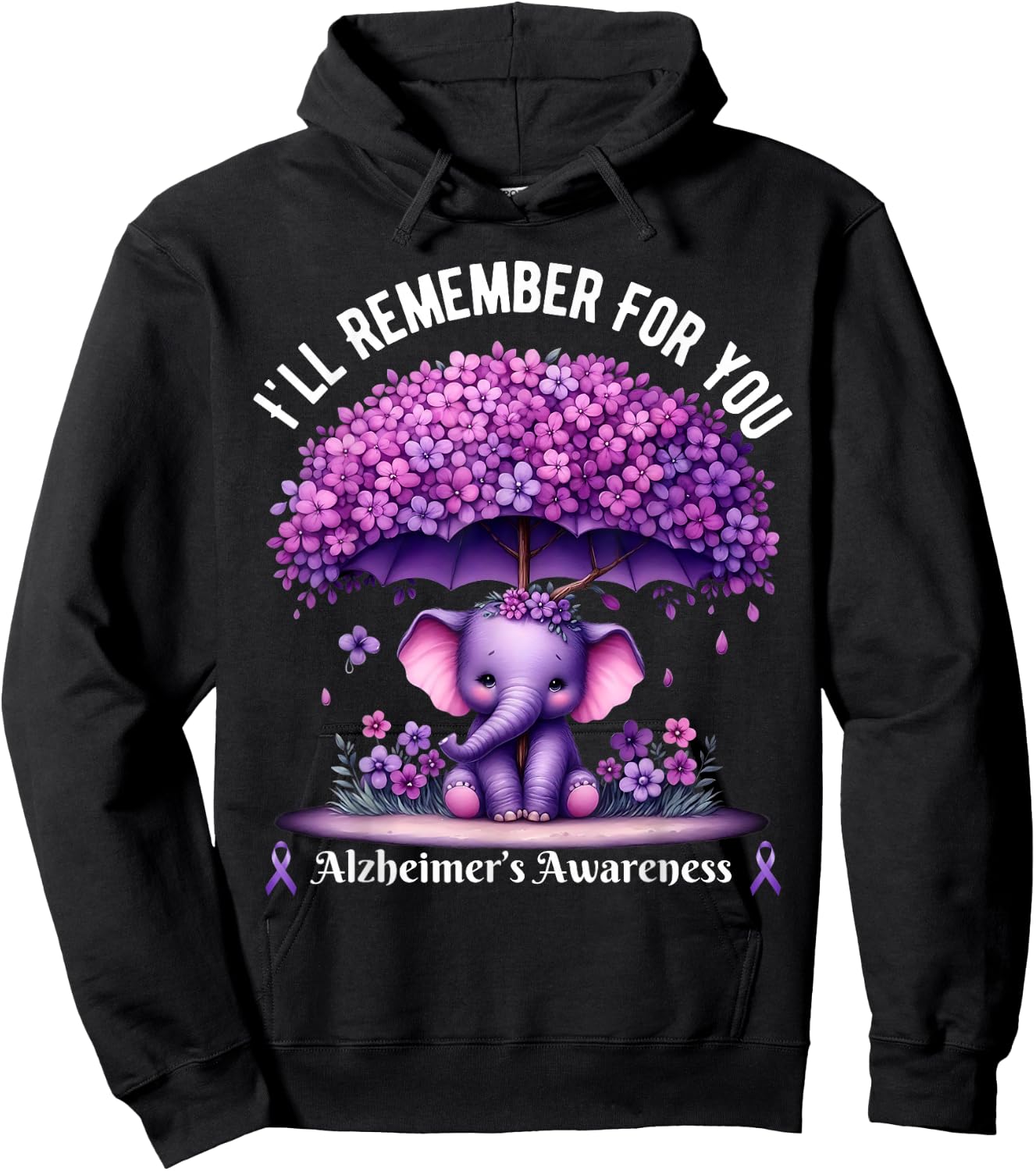 I'll Remember For You Purple Elephant Alzheimer's Awareness Hoodie - Hoodie | Black