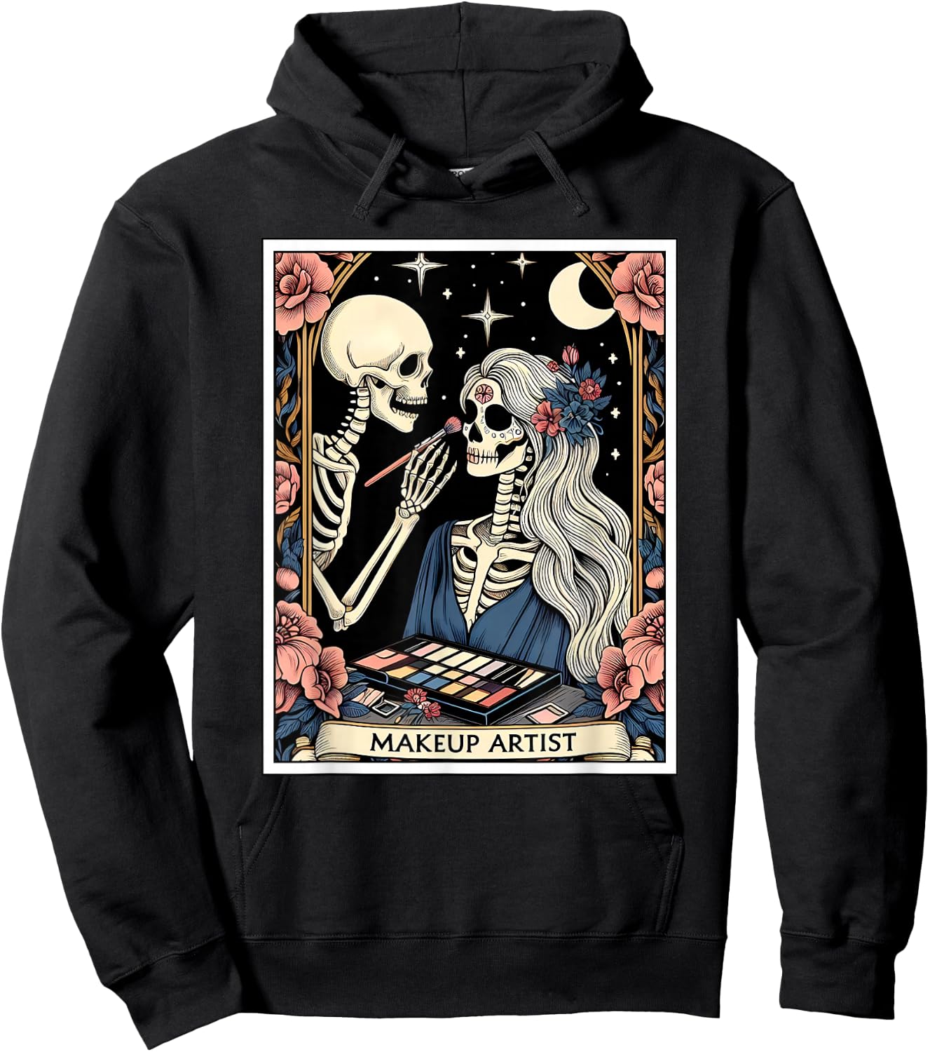 Makeup Artist Tarot Card Gothic Skeleton Moon Women Hoodie - Hoodie | Black
