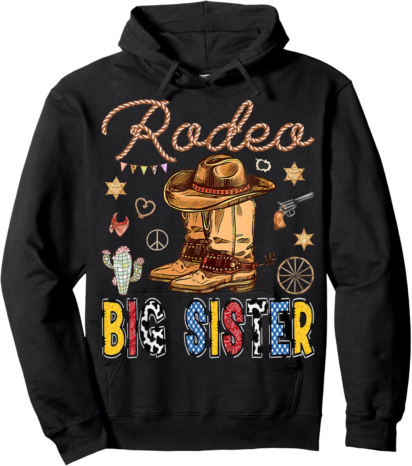 Rodeo Big Sister Western Birthday Cowboy Matching Family Hoodie - Hoodie | Black