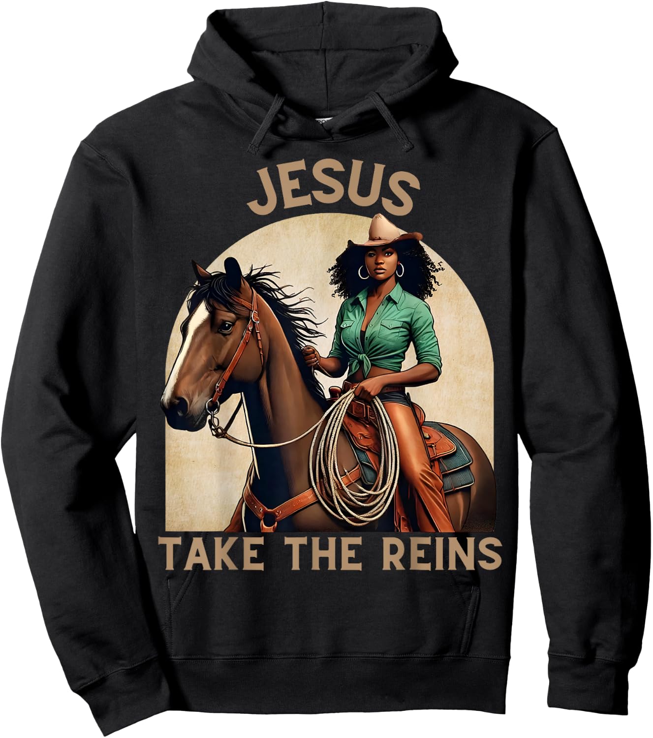 Jesus Take The Reins Christian Black Cowgirl Western Texas Hoodie - Hoodie | Black