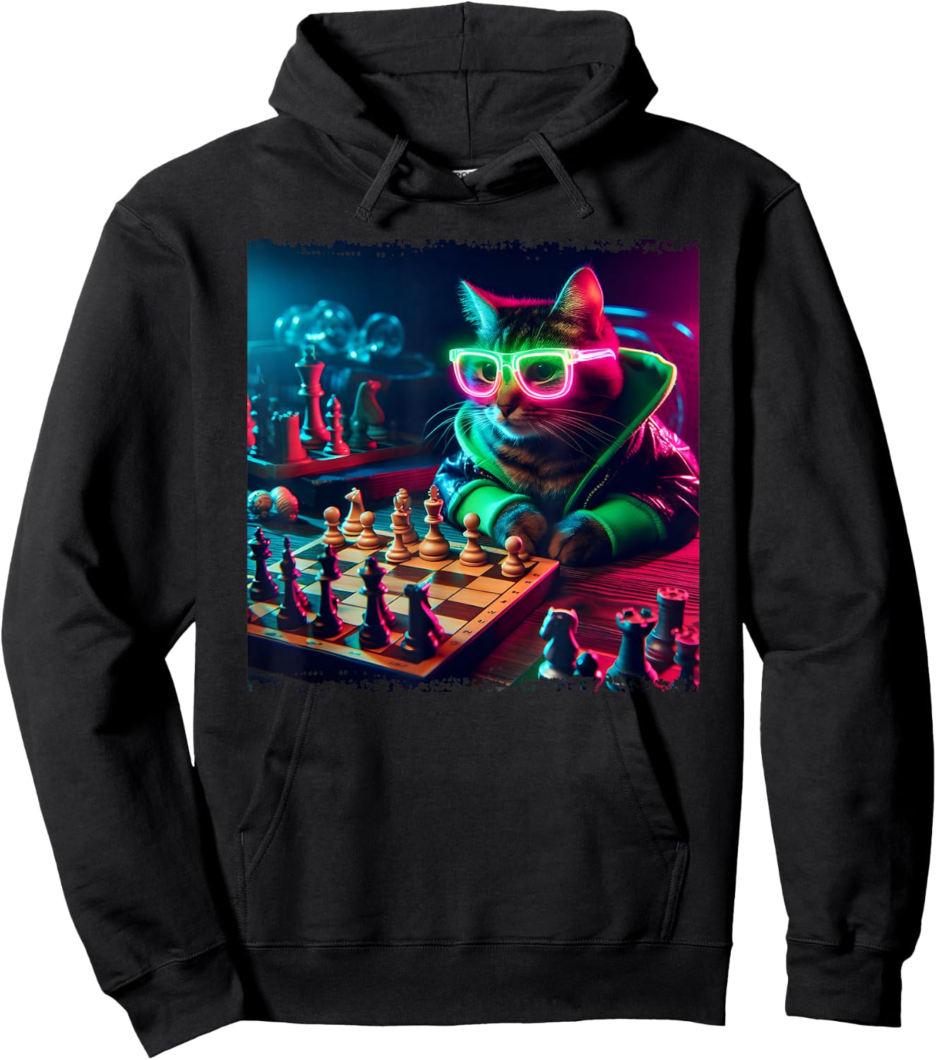 Stylish Cat Playing Chess Hoodie - Hoodie | Black