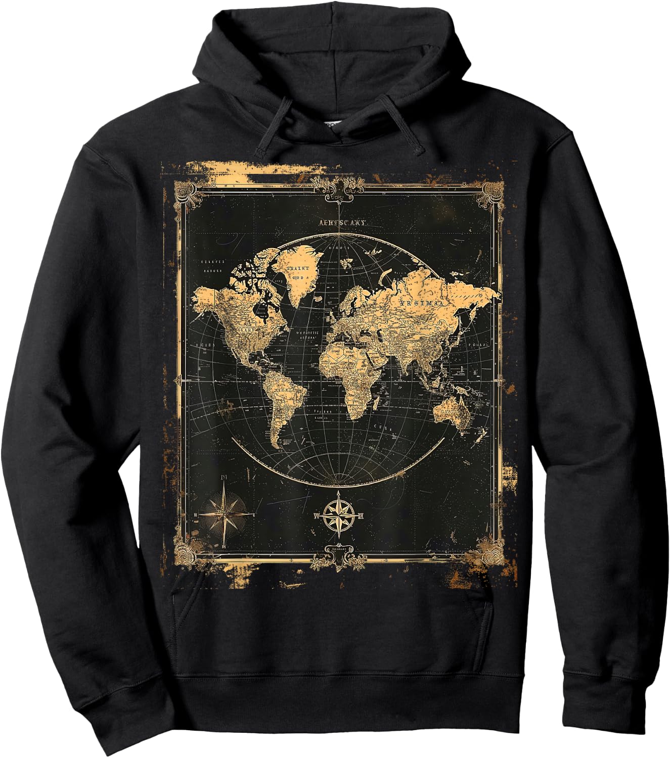 Vintage World Map Poster Hoodie - Hoodie | Black