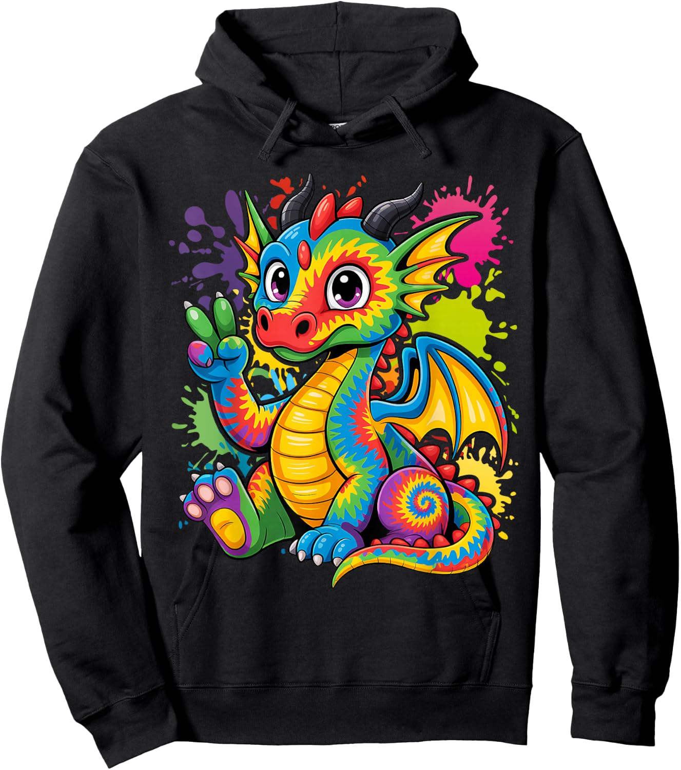 Tie-Dye Dragon Peace Sign Hippie Hoodie - Hoodie | Black