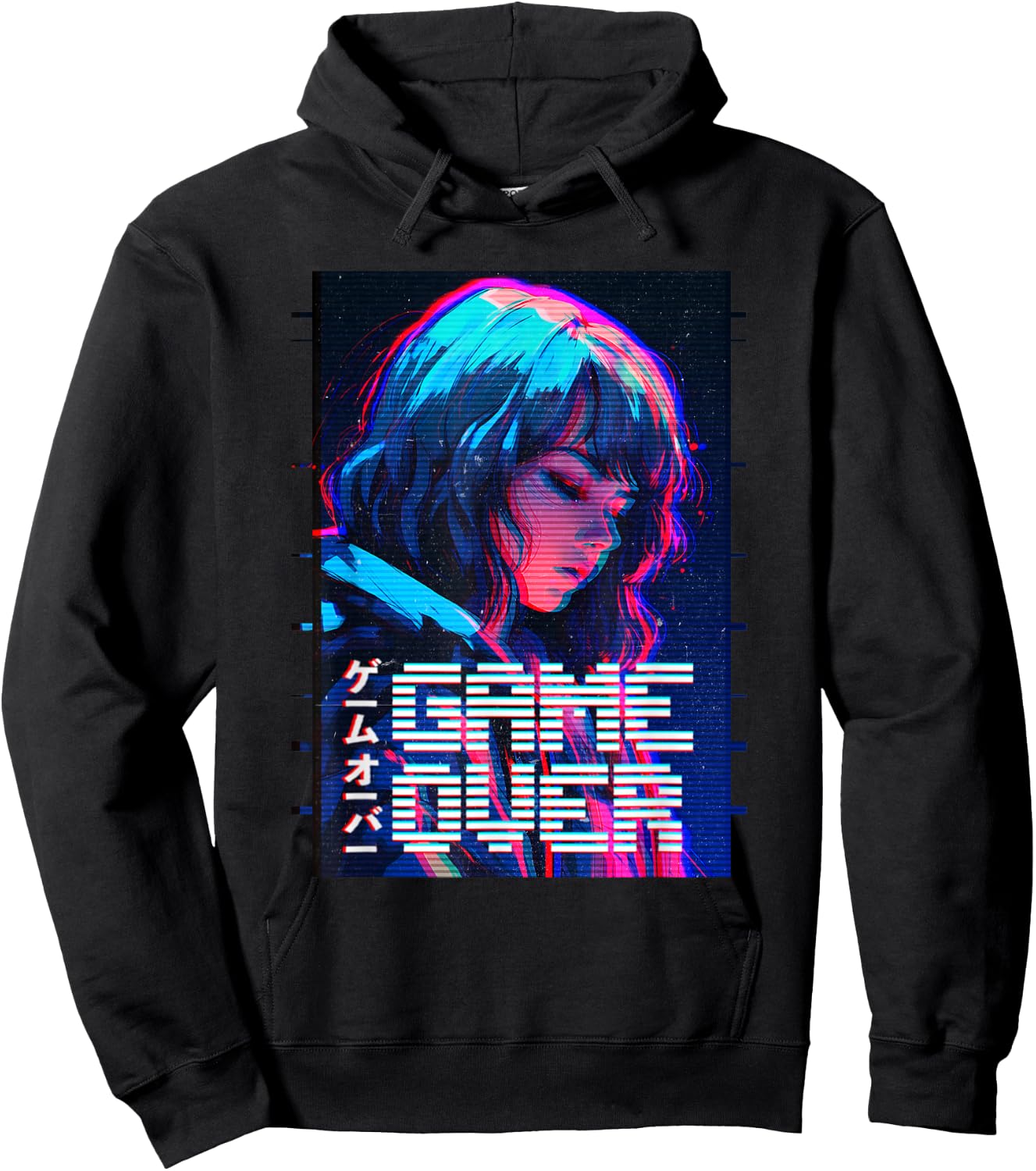 Game Over Sad Japanese Anime Girl Vaporwave Aesthetic Hoodie - Hoodie | Black