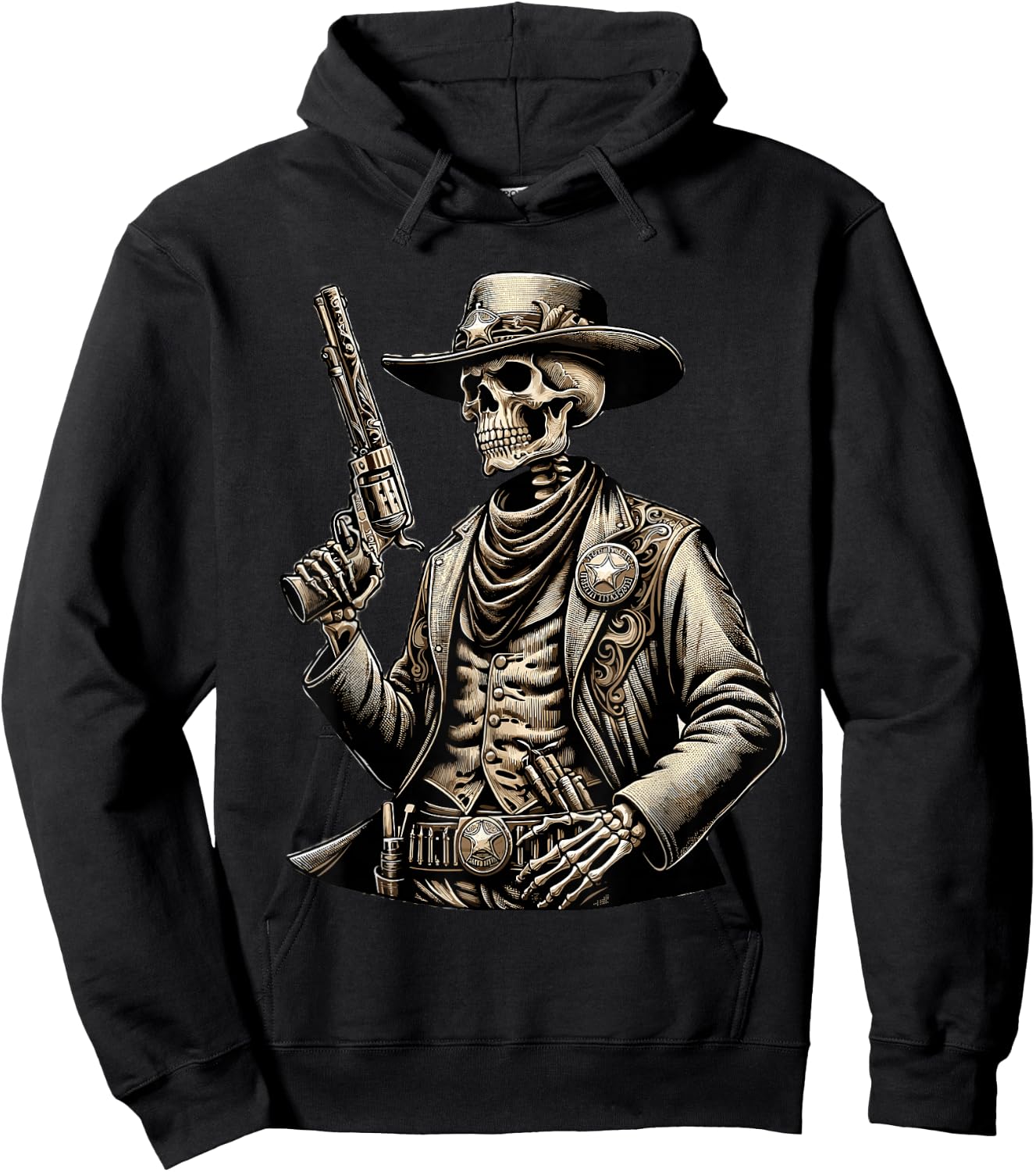 Skeleton Cowboy Gunslinger Outlaw Wild West Hoodie - Hoodie | Black