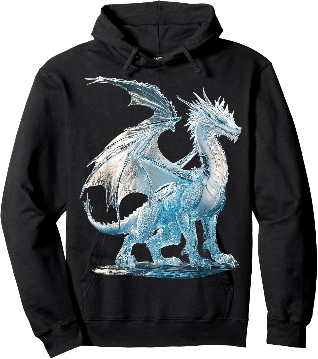Ice Dragon Motif Mythical Art Ice Dragon Hoodie - Hoodie | Black