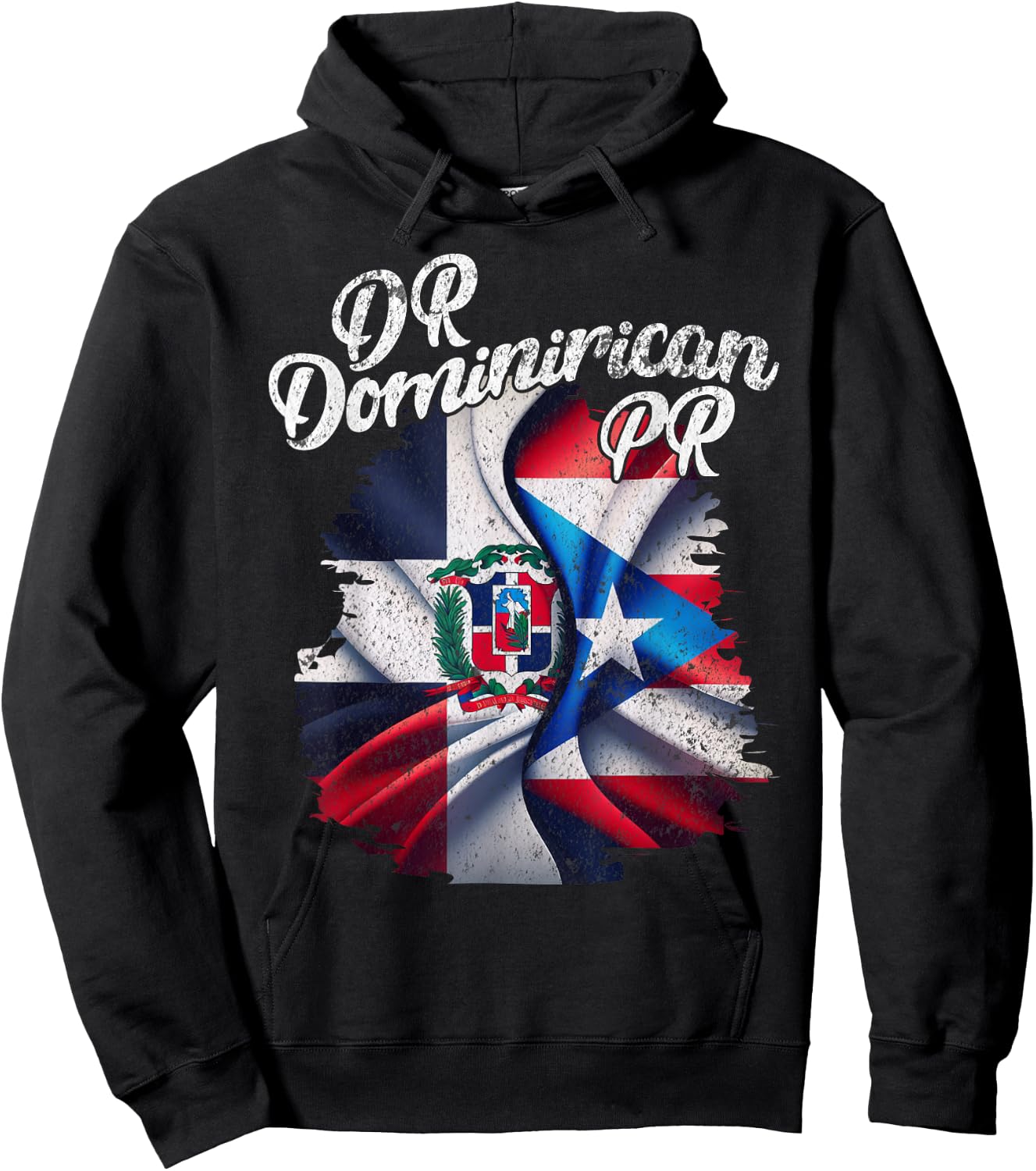 Dominirican DR Dominican Republic Puerto Rico PR Flag Pride Hoodie - Hoodie | Black