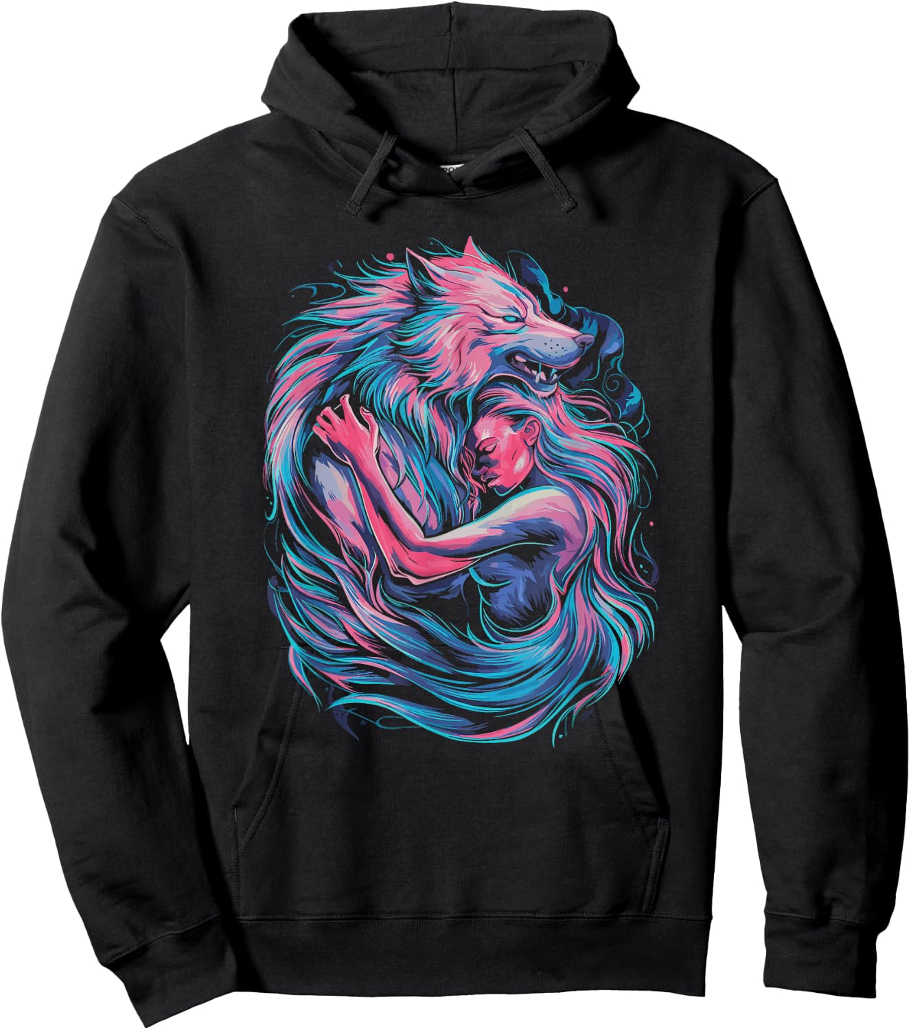 Therian art with a girl and a wolf entwined Hoodie - Hoodie | Black