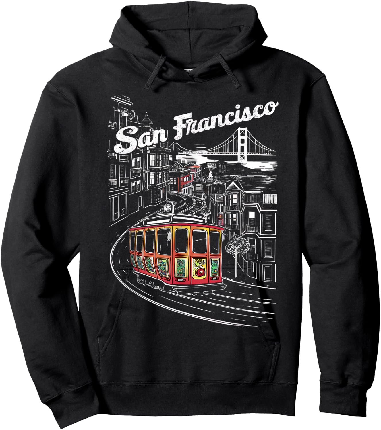 Historic San Francisco Cable Car Vintage SF Illustration Hoodie - Hoodie | Black
