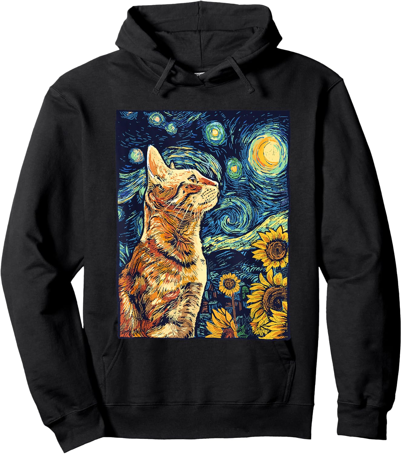 Van Gogh Starry Night Cat Shirt Van Gogh Cat Painting Hoodie - Hoodie | Black