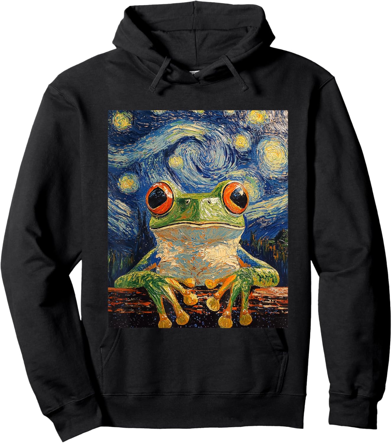 Funny Frog Graphic - Van Gogh Style - Starry Night Hoodie - Hoodie | Black