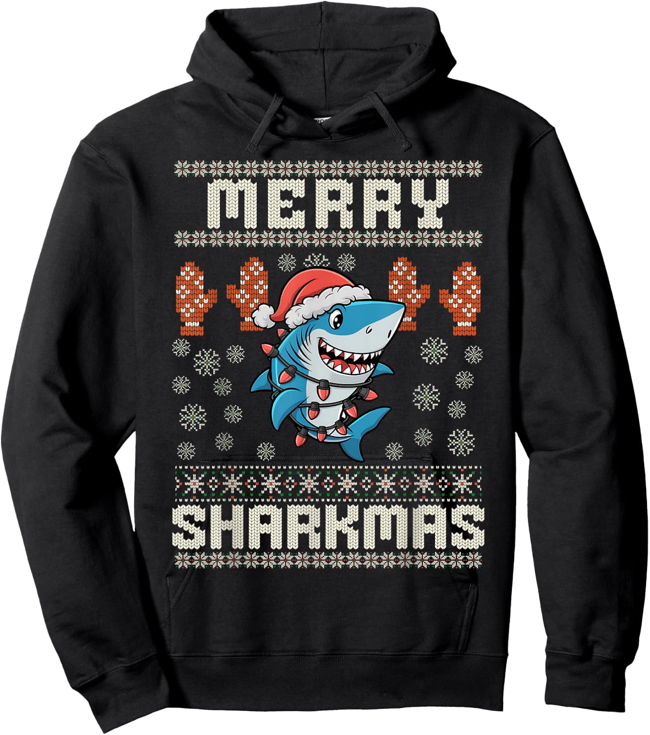 Merry Sharkmas Shark Christmas Ugly Xmas Kids Shark Christma Hoodie - Hoodie | Black