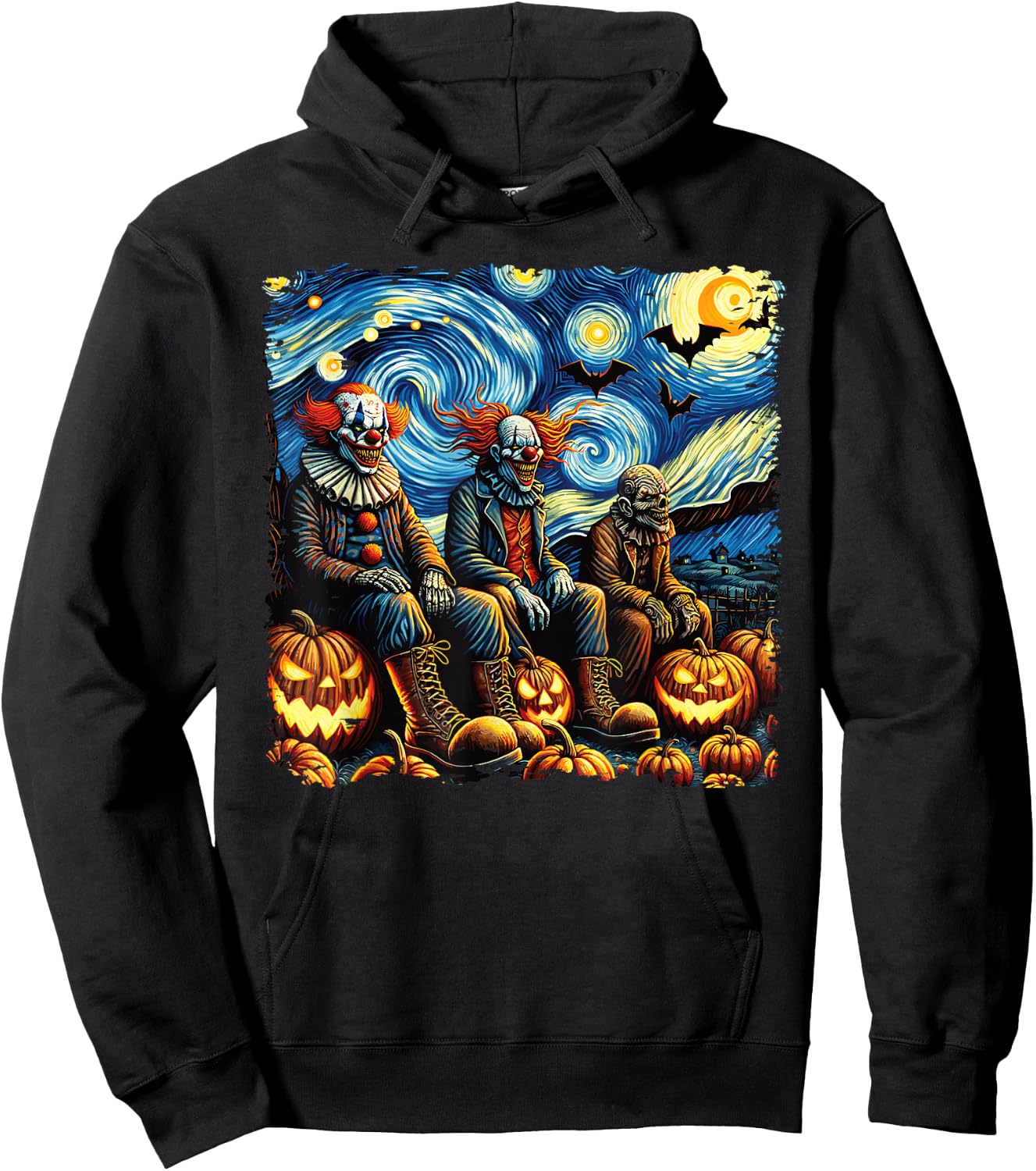 Van Gogh Starry Night Scary Clowns Halloween Fall Pumpkin Hoodie - Hoodie | Black