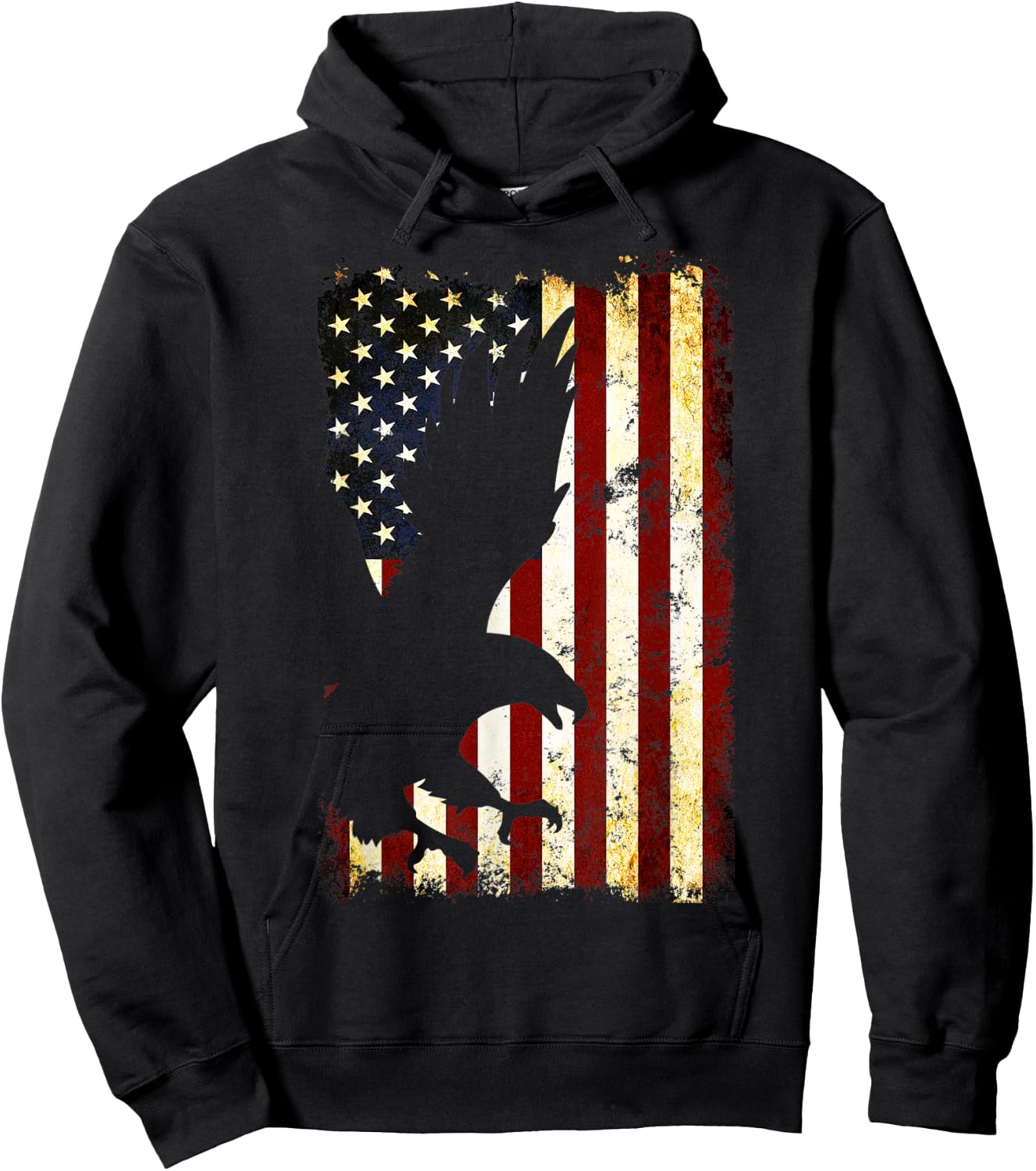 Eagle Silhouette American Flag 4th of July Men Hoodie - Hoodie | Black