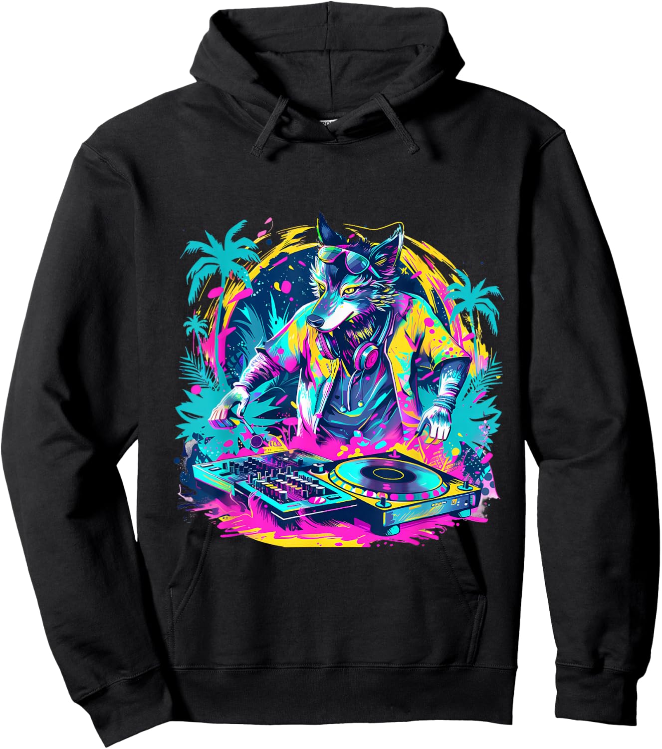 Wolf DJ Techno Dance Music Producer EDM Turntable DJ Wolf Hoodie - Hoodie | Black