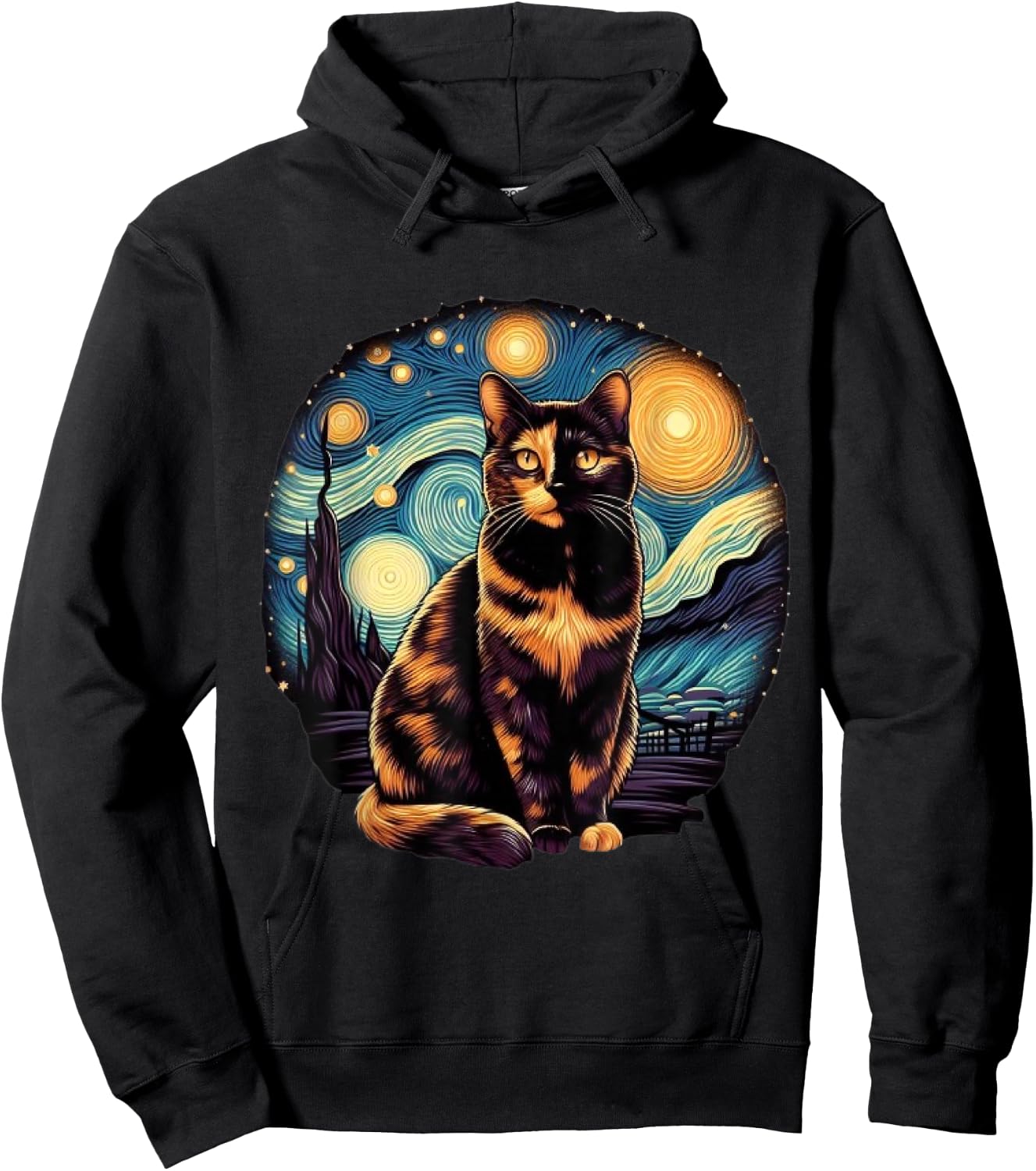 Tortoiseshell Tortie Starry Night Kitty Cat Art Men Women Kids Hoodie - Hoodie | Black