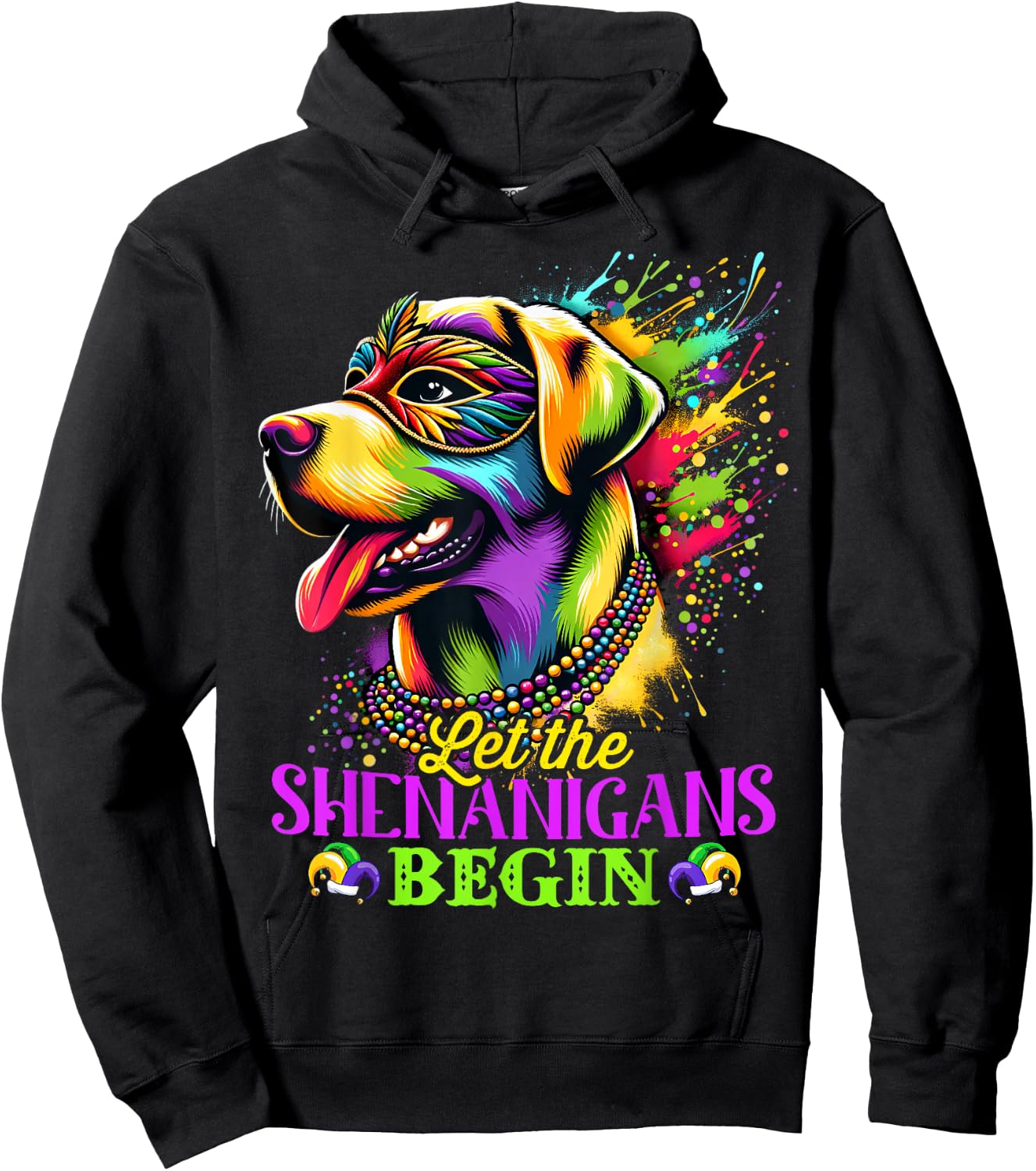 Let The Shenanigans Begin Mardi Gras Labrador Retriever Dog Hoodie - Hoodie | Black