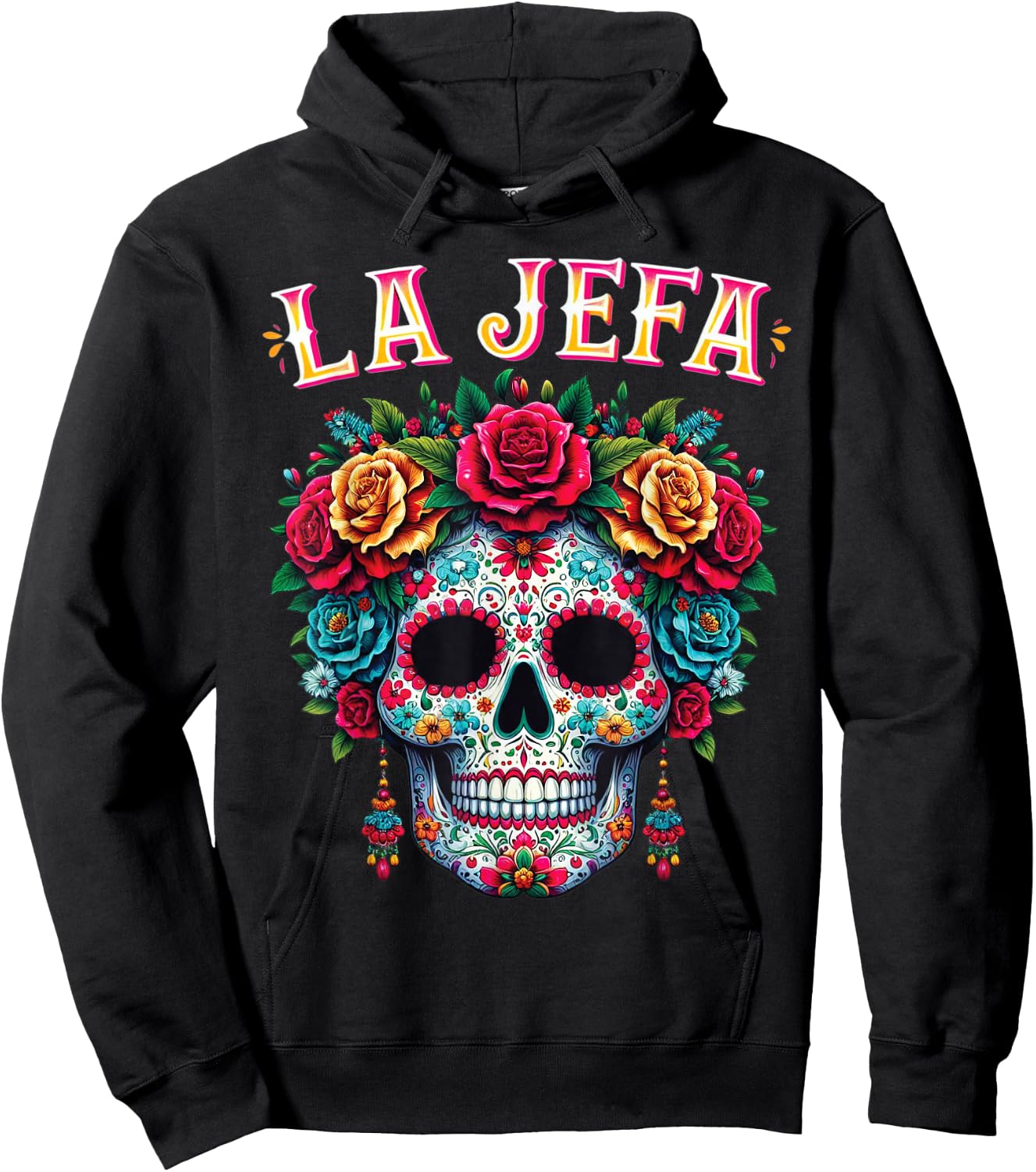 Mujer Calavera Mexicana For Dia De Los Muertos La Jefa Hoodie - Hoodie | Black