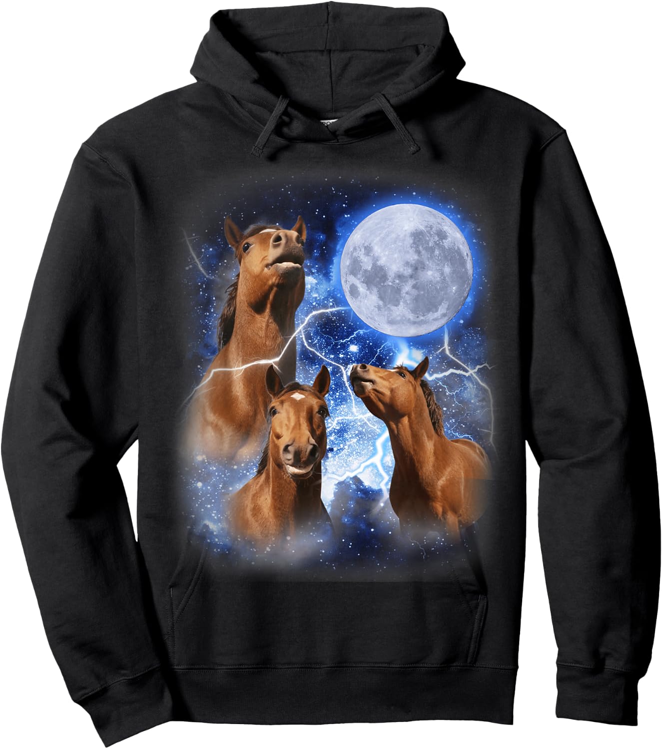3 Horses Moon Howl at the Moon Majestic Equestrian Mountain Hoodie - Hoodie | Black