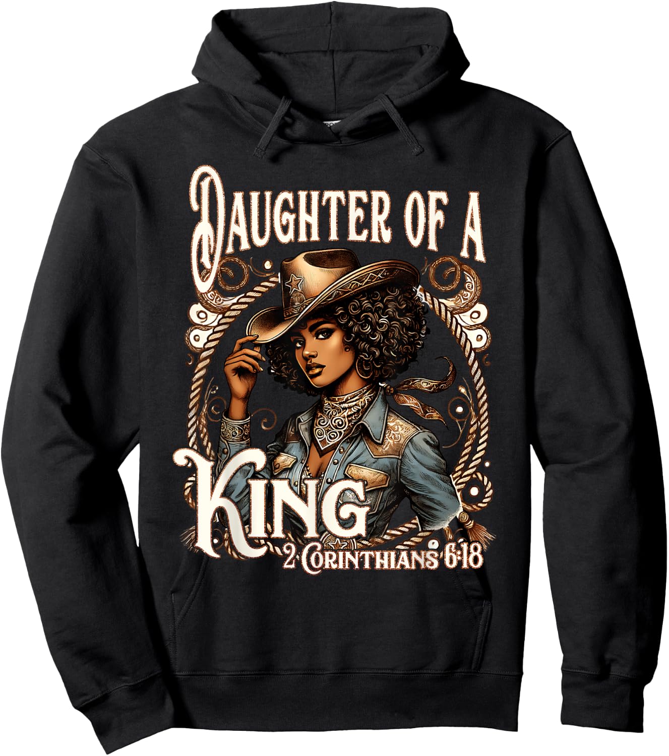 Daughter of a King Christian Howdy Western Rodeo Cowgirl Hoodie - Hoodie | Black