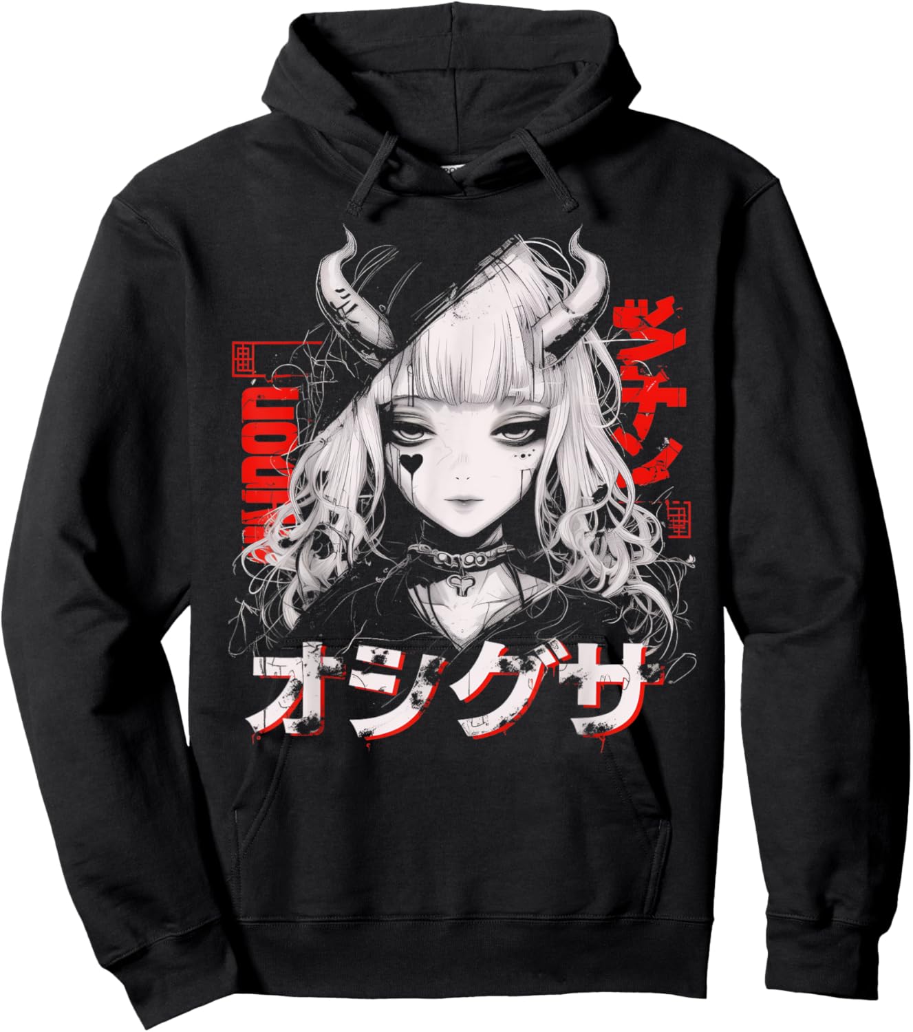 Anime Goth Grunge Demon Girl Waifu Horror Alt Aesthetic Hoodie - Hoodie | Black