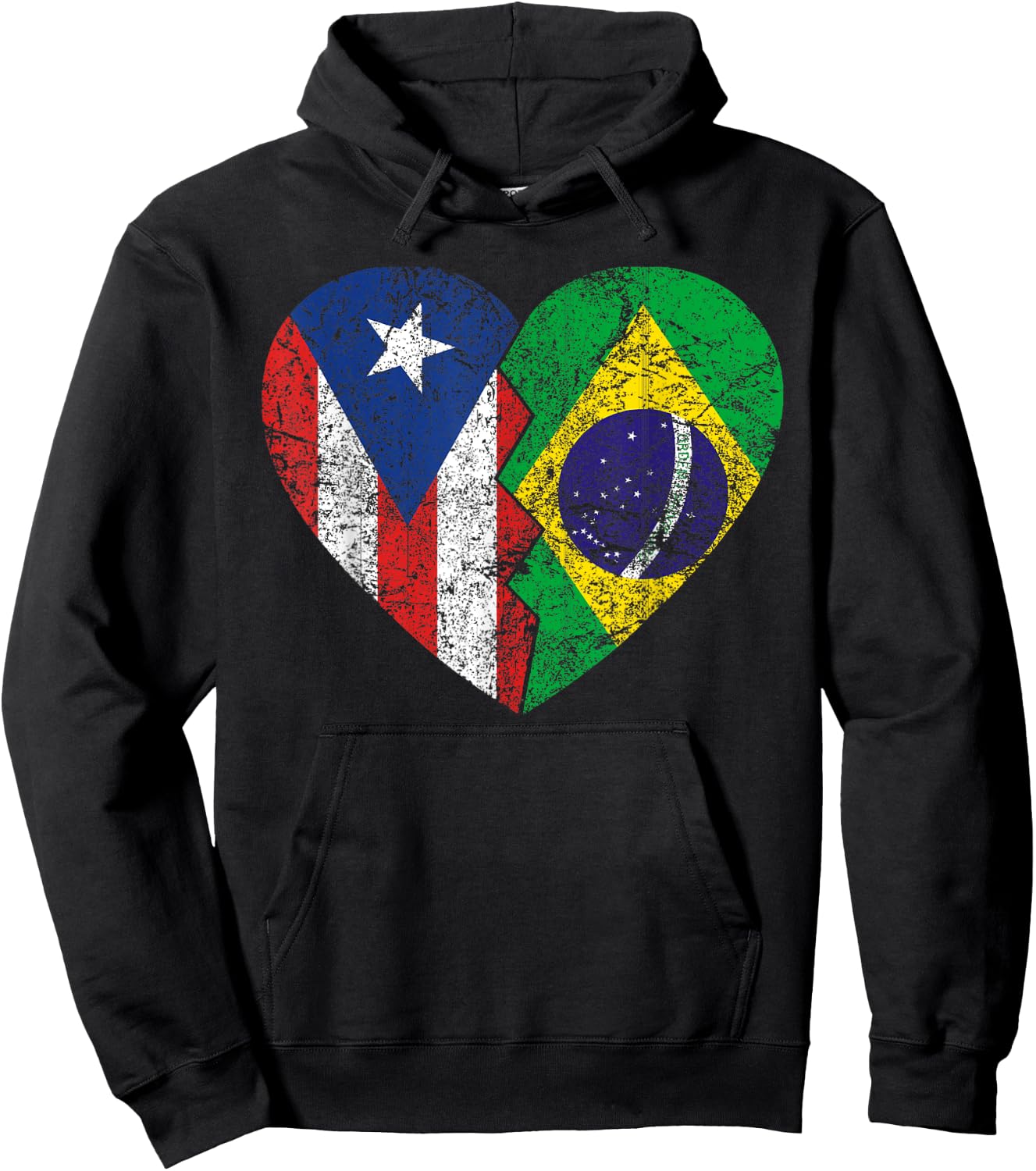 Brazilian Puerto Rican Flags Heart | Puerto Rico Brazil Hoodie - Hoodie | Black