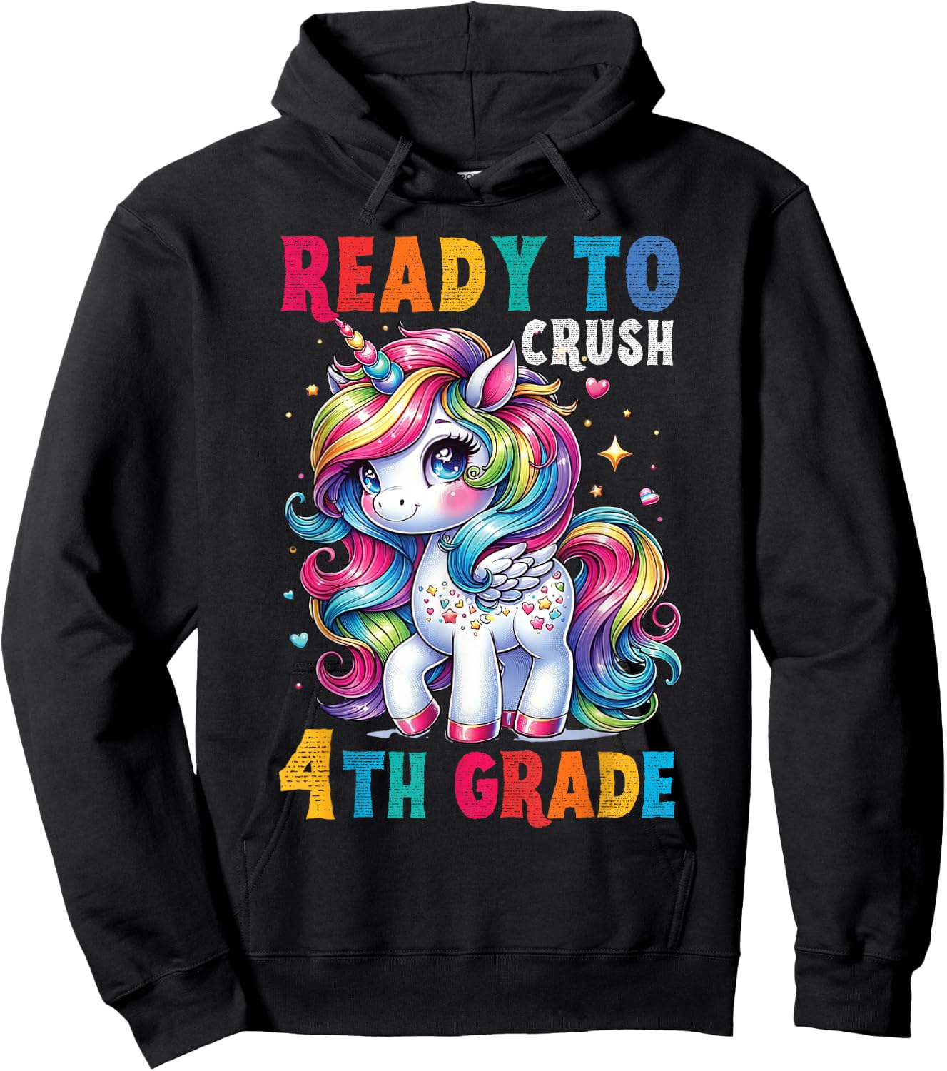 Student Unicorn Ready back to School crush 4th grade Girls Hoodie - Hoodie | Black