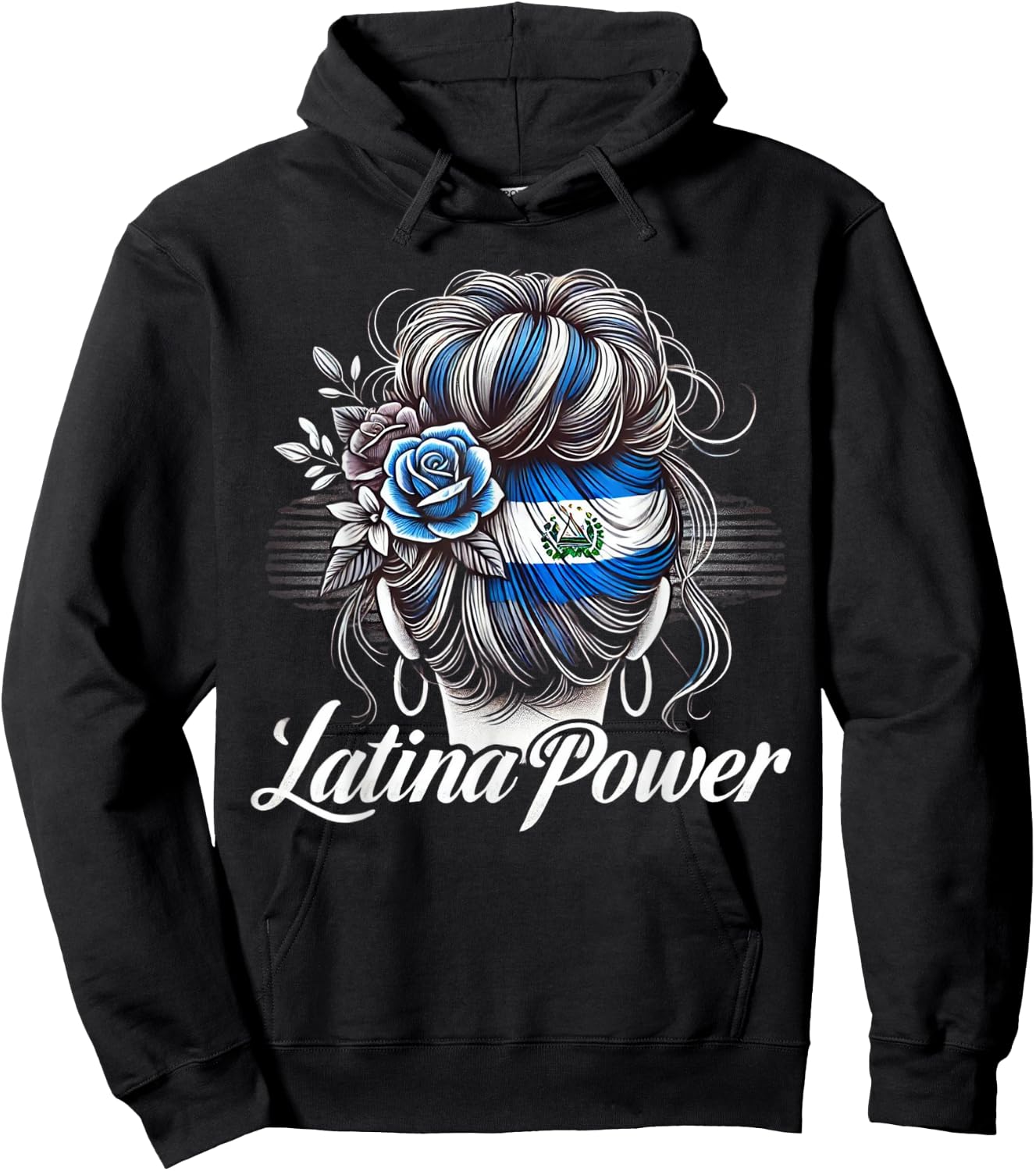 Hispanic Heritage Month Latina Power El Salvador Flag Women Hoodie - Hoodie | Black