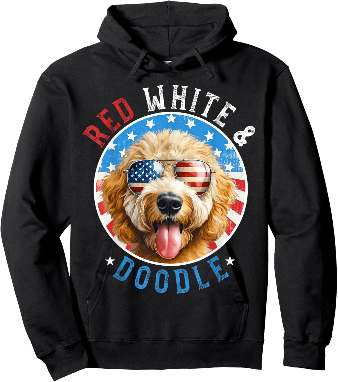 Goldendoodle Dog 4th of July Red White and Doodle Lovers Kids Men Hoodie - Hoodie | Black
