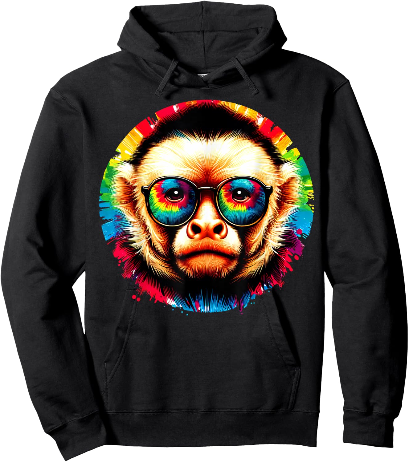 Cool Tie Dye Sunglasses Capuchin Monkey Illustration Art Hoodie - Hoodie | Black