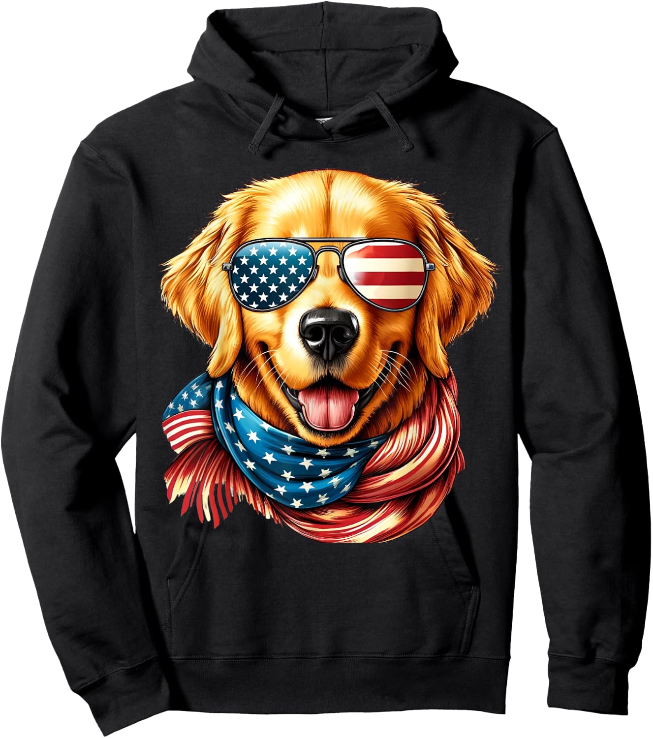 Golden Retriever Dog American Flag Sunglasses 4th of July Hoodie - Hoodie | Black