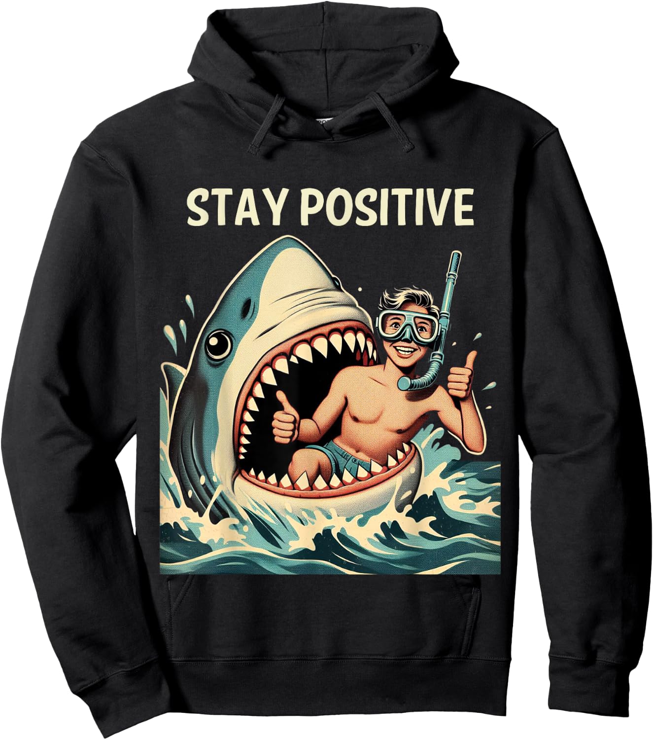 Stay Positive Shark Funny Hoodie - Hoodie | Black